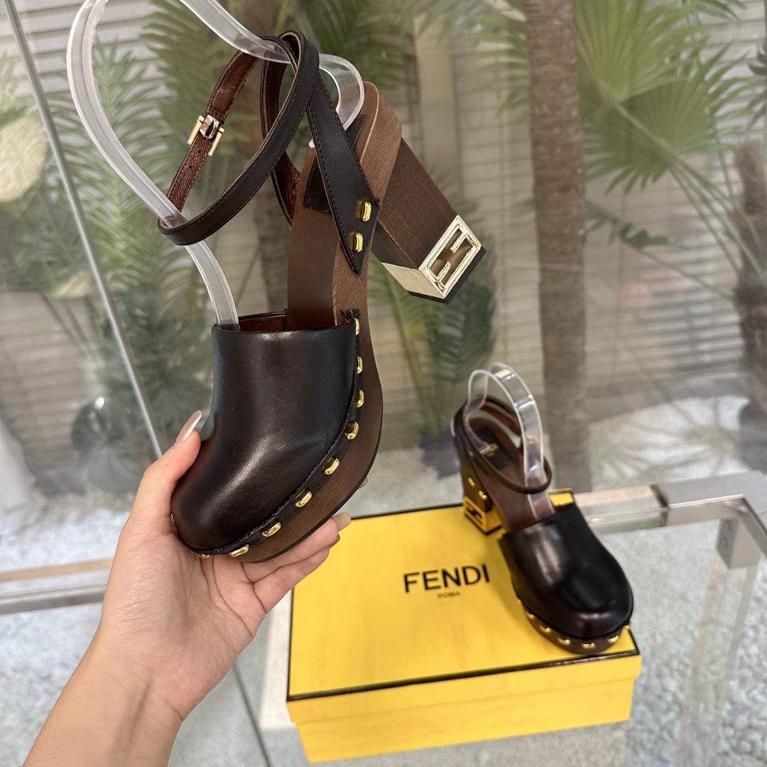 Fendi Baguette Show Black Leather High-heeled Clogs - PerfectKickZ