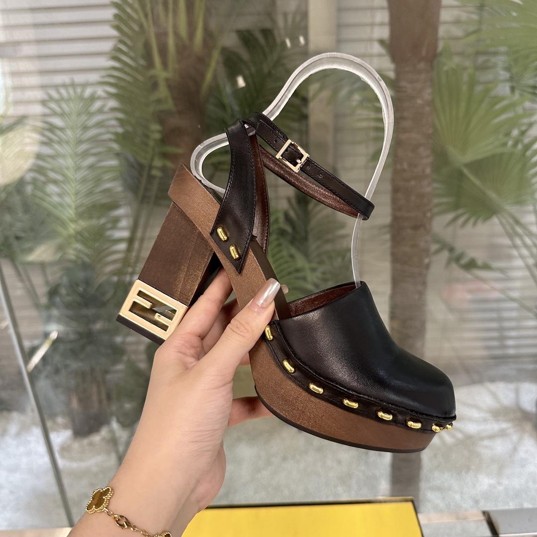 Fendi Baguette Show Black Leather High-heeled Clogs - PerfectKickZ