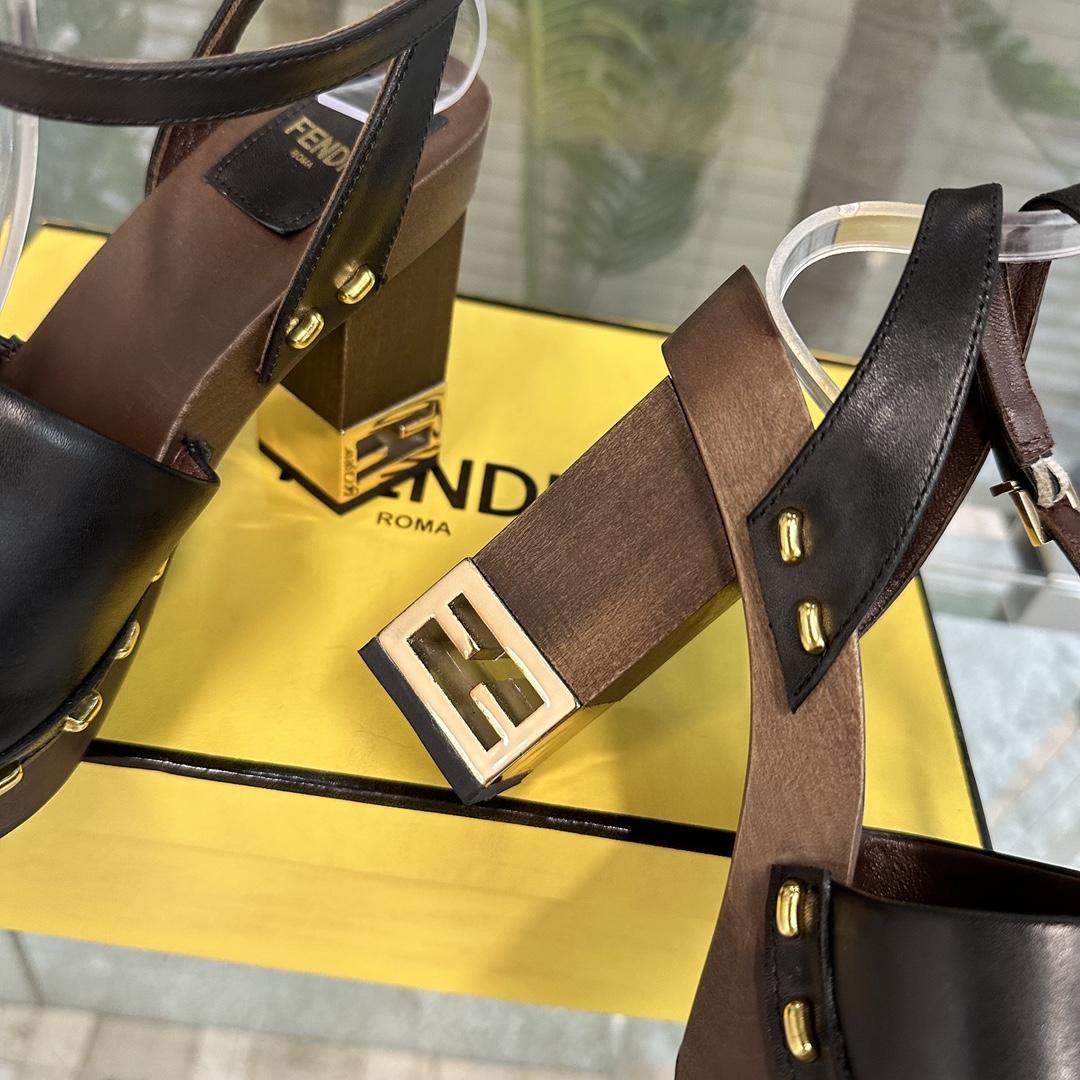 Fendi Baguette Show Black Leather High-heeled Clogs - PerfectKickZ