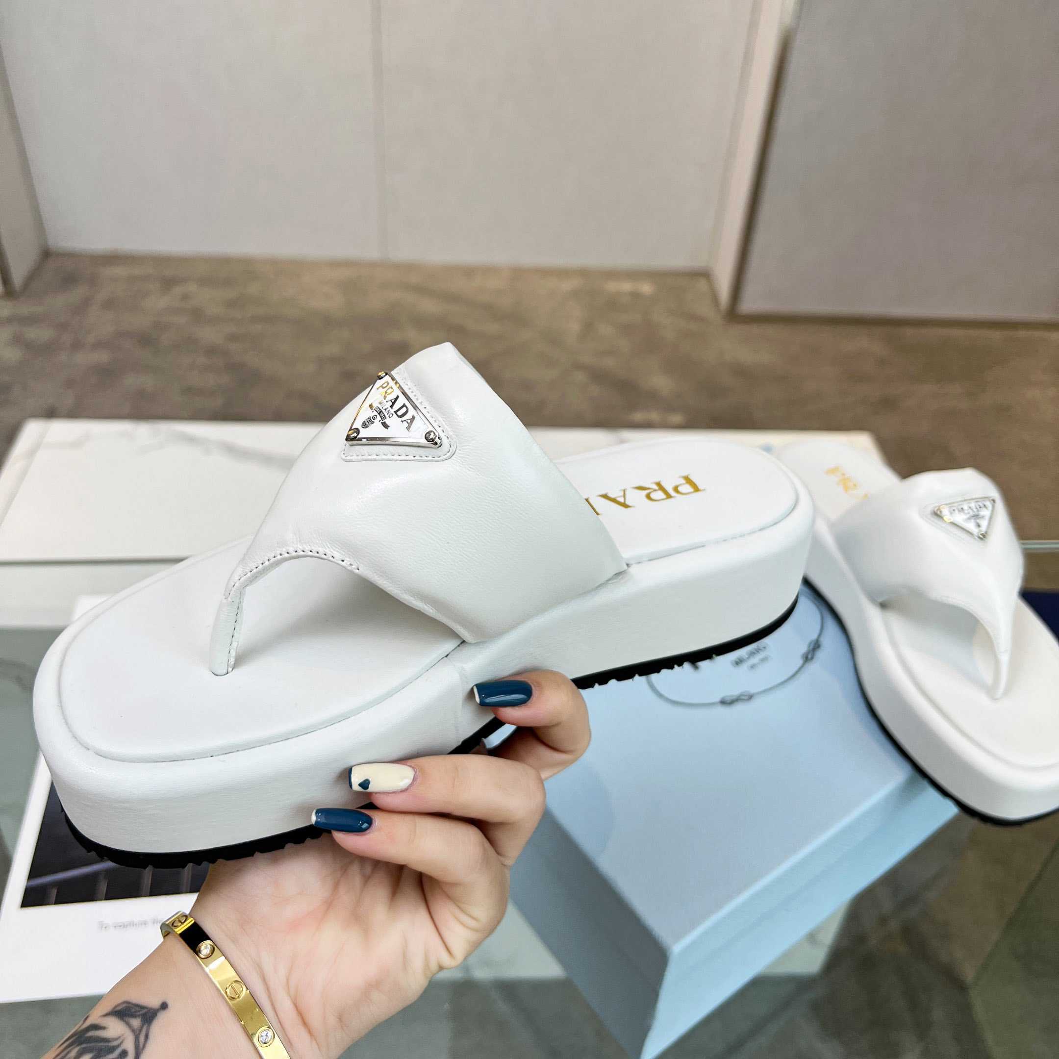 Prada Soft Padded Nappa Leather Thong Wedge Sandals - PerfectKickZ