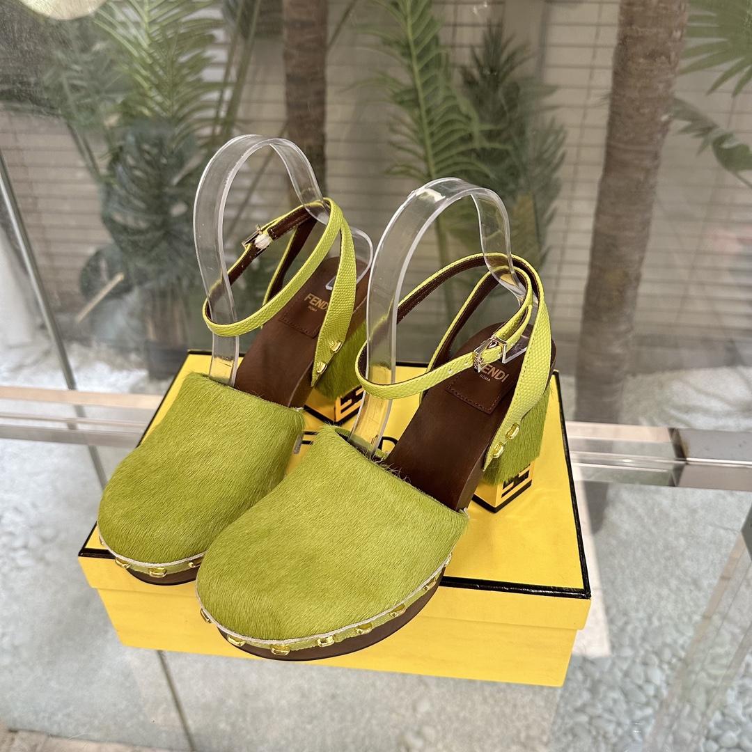 Fendi Baguette Show Green Pony Hair High-heeled Clogs - PerfectKickZ