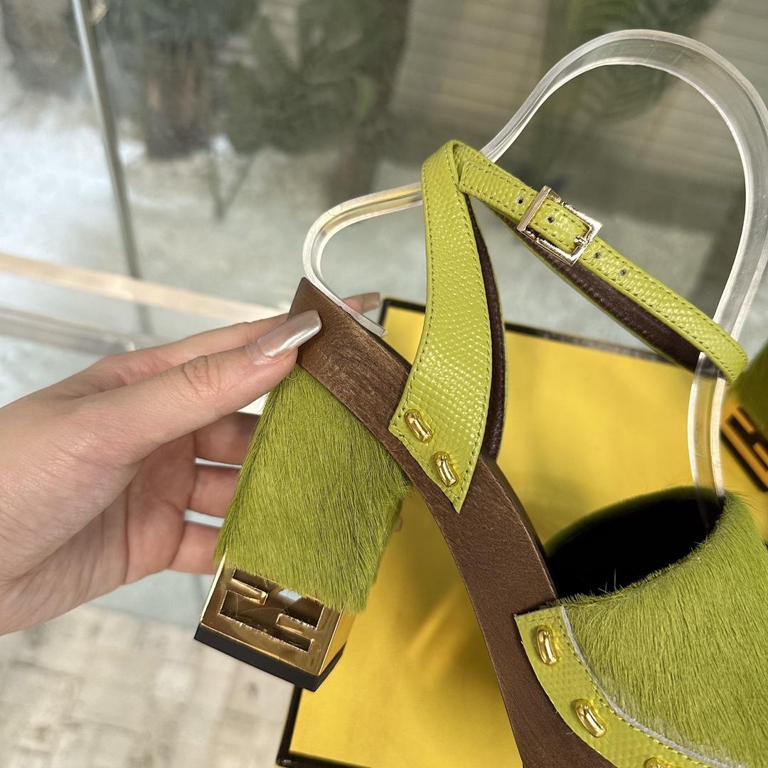 Fendi Baguette Show Green Pony Hair High-heeled Clogs - PerfectKickZ
