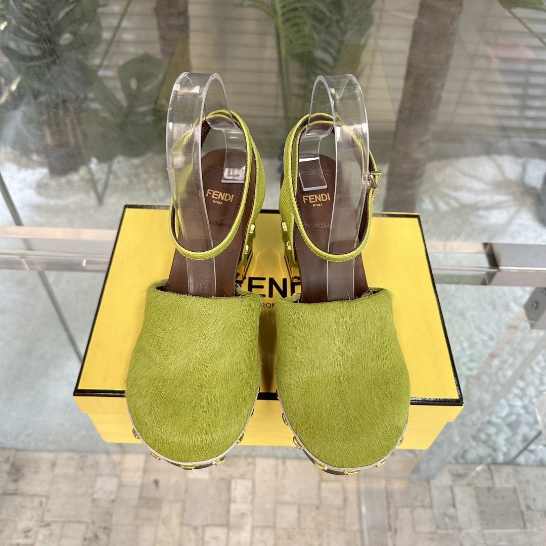 Fendi Baguette Show Green Pony Hair High-heeled Clogs - PerfectKickZ