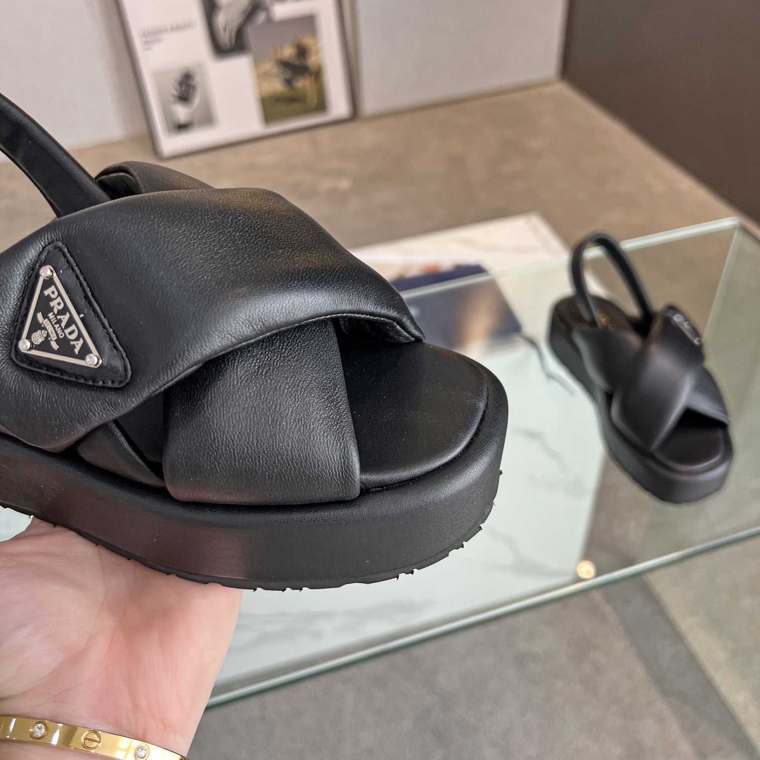 Prada Soft Padded Nappa Leather Wedge Sandals - PerfectKickZ