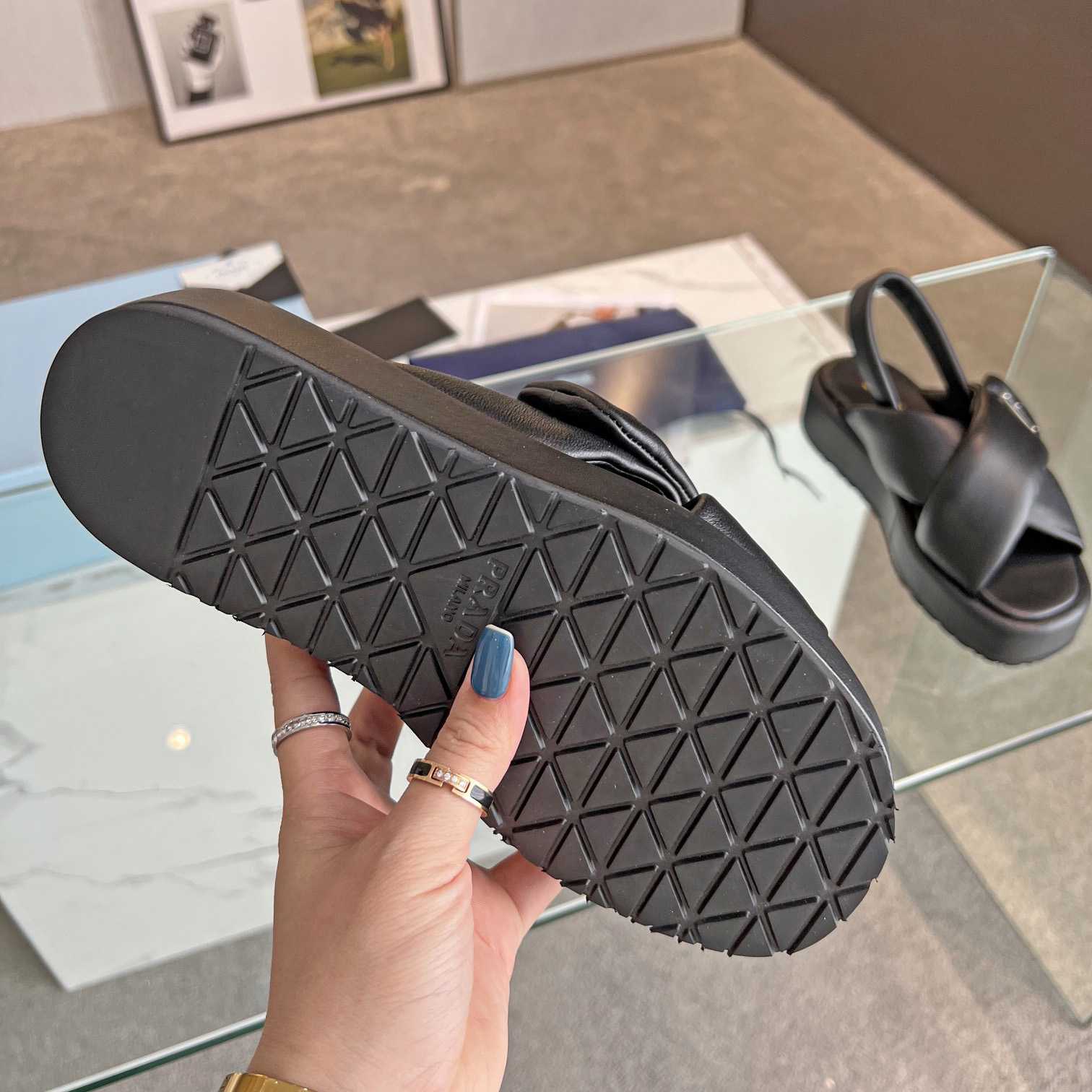Prada Soft Padded Nappa Leather Wedge Sandals - PerfectKickZ