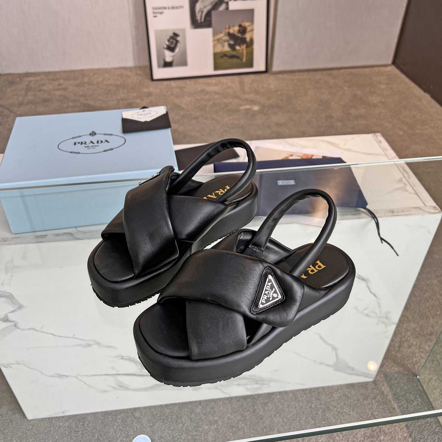Prada Soft Padded Nappa Leather Wedge Sandals - PerfectKickZ