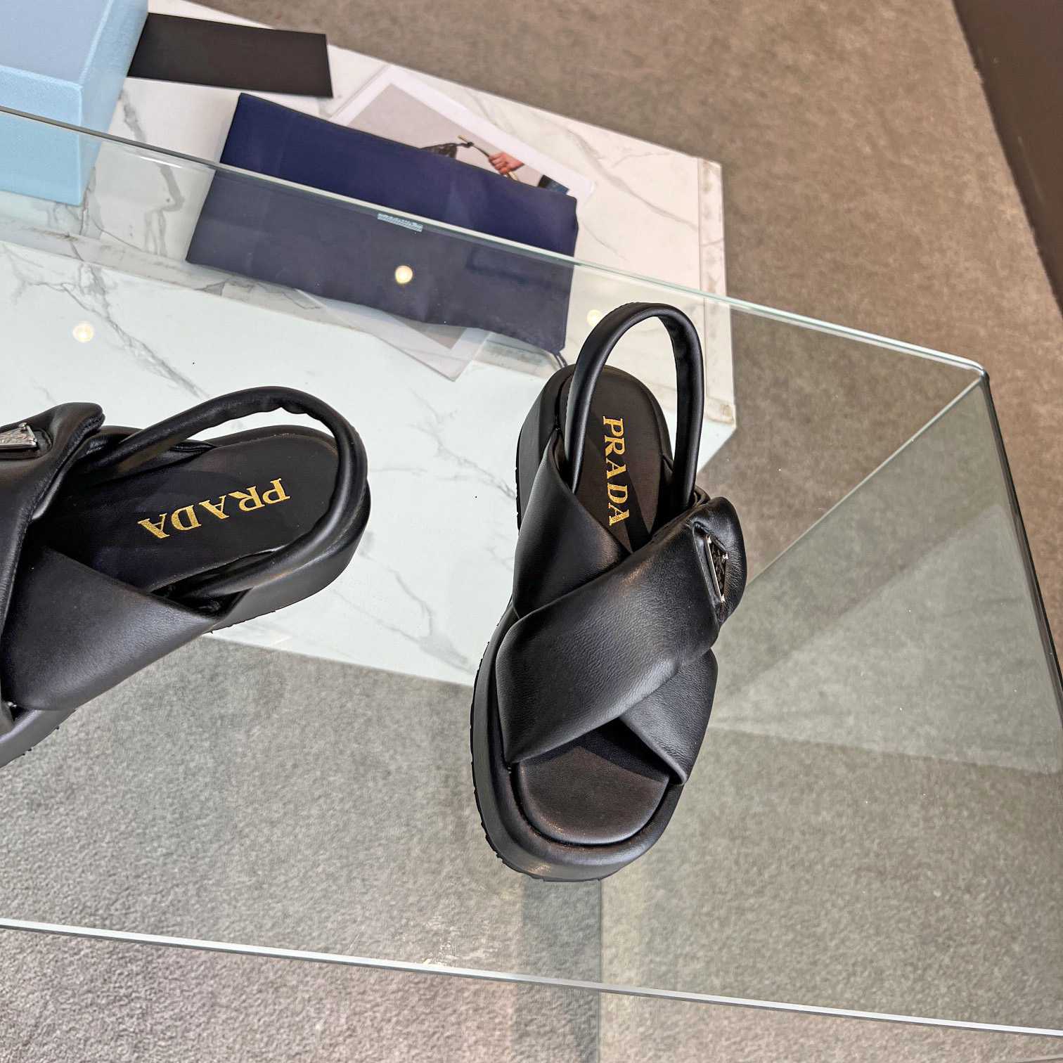 Prada Soft Padded Nappa Leather Wedge Sandals - PerfectKickZ