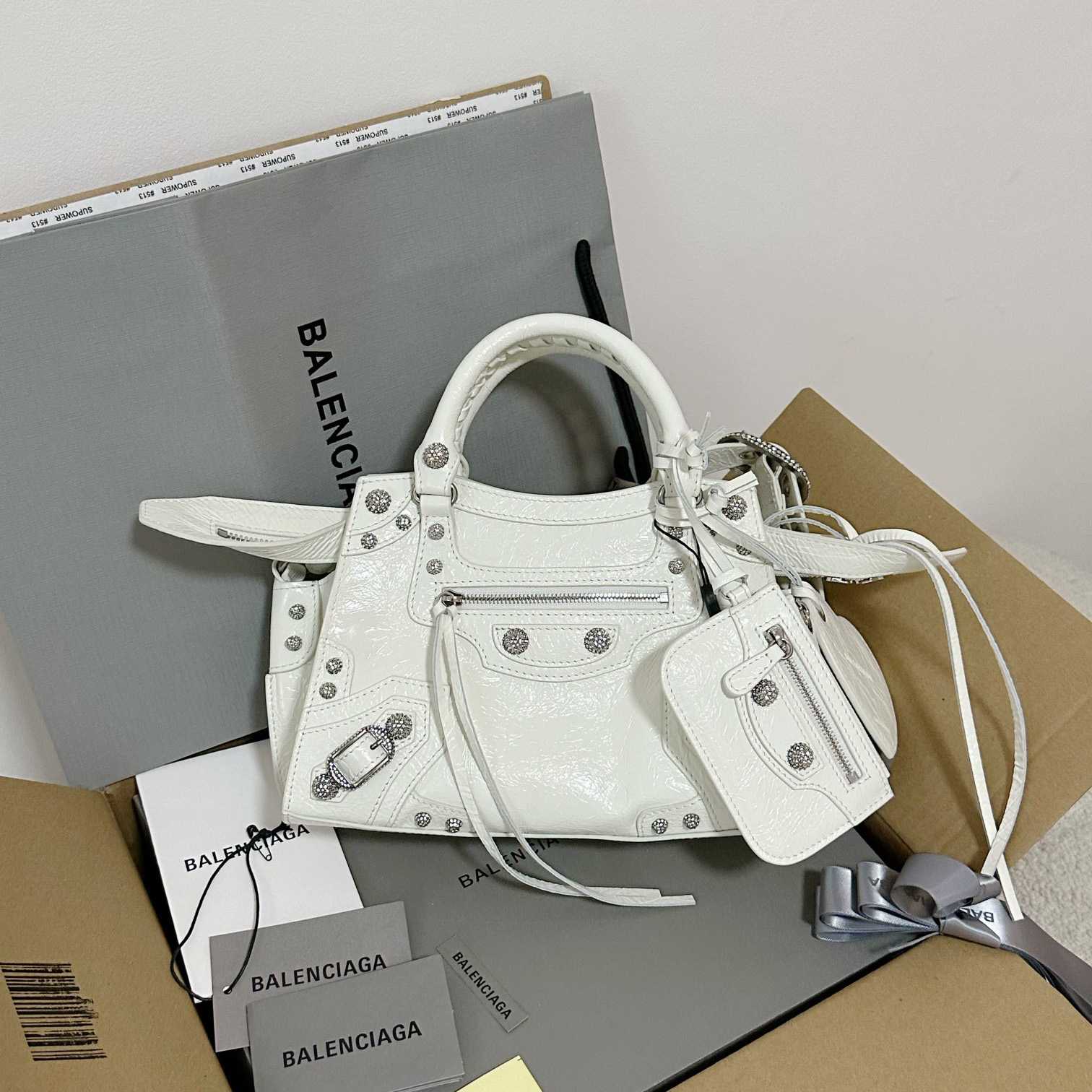 Balenciaga Women's Neo Cagole XS White Cross Body Bag(26×17.8×11.4cm) - PerfectKickZ