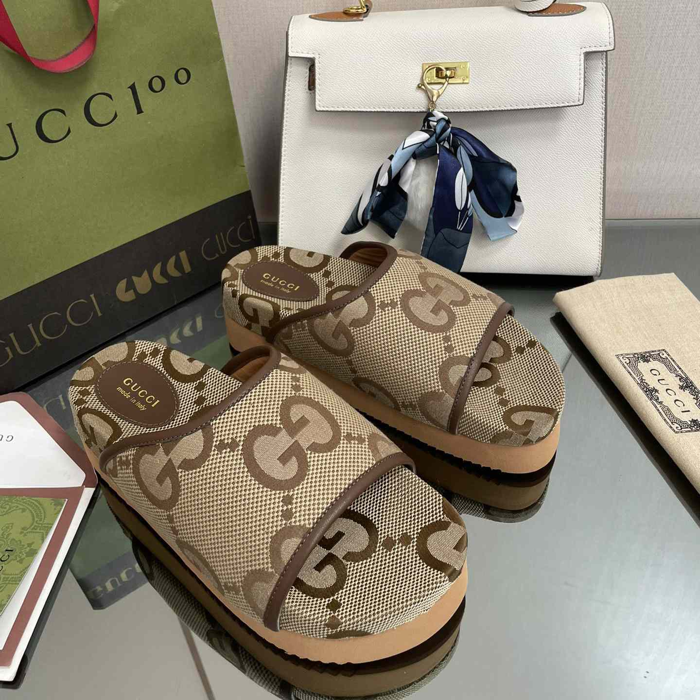 Gucci Women's Jumbo GG Platform Slide - PerfectKickZ