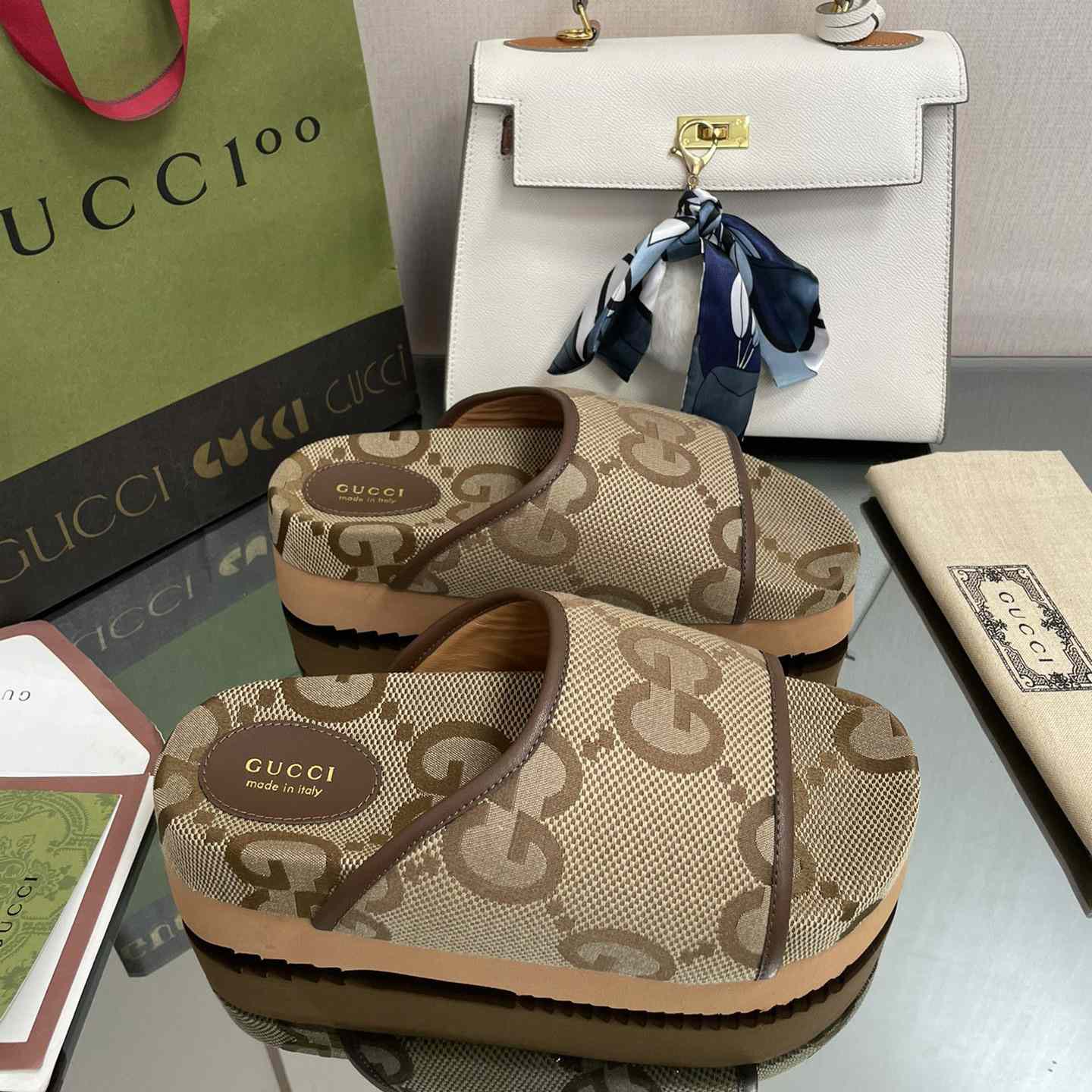 Gucci Women's Jumbo GG Platform Slide - PerfectKickZ