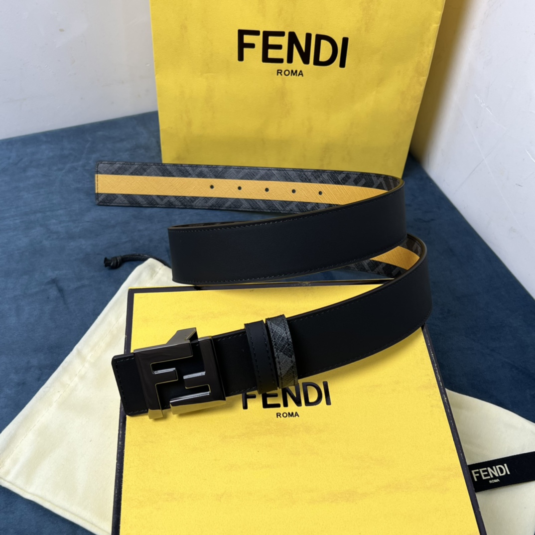 Fendi Reversible Black Leather Belt  - PerfectKickZ