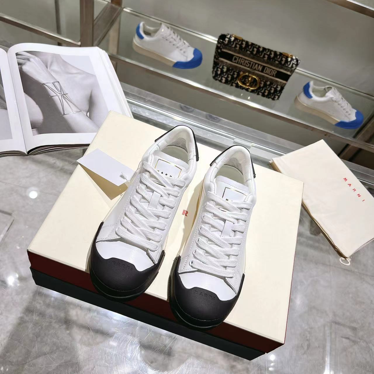 Marni Dada Bumper Sneaker In White And Black Leather - PerfectKickZ