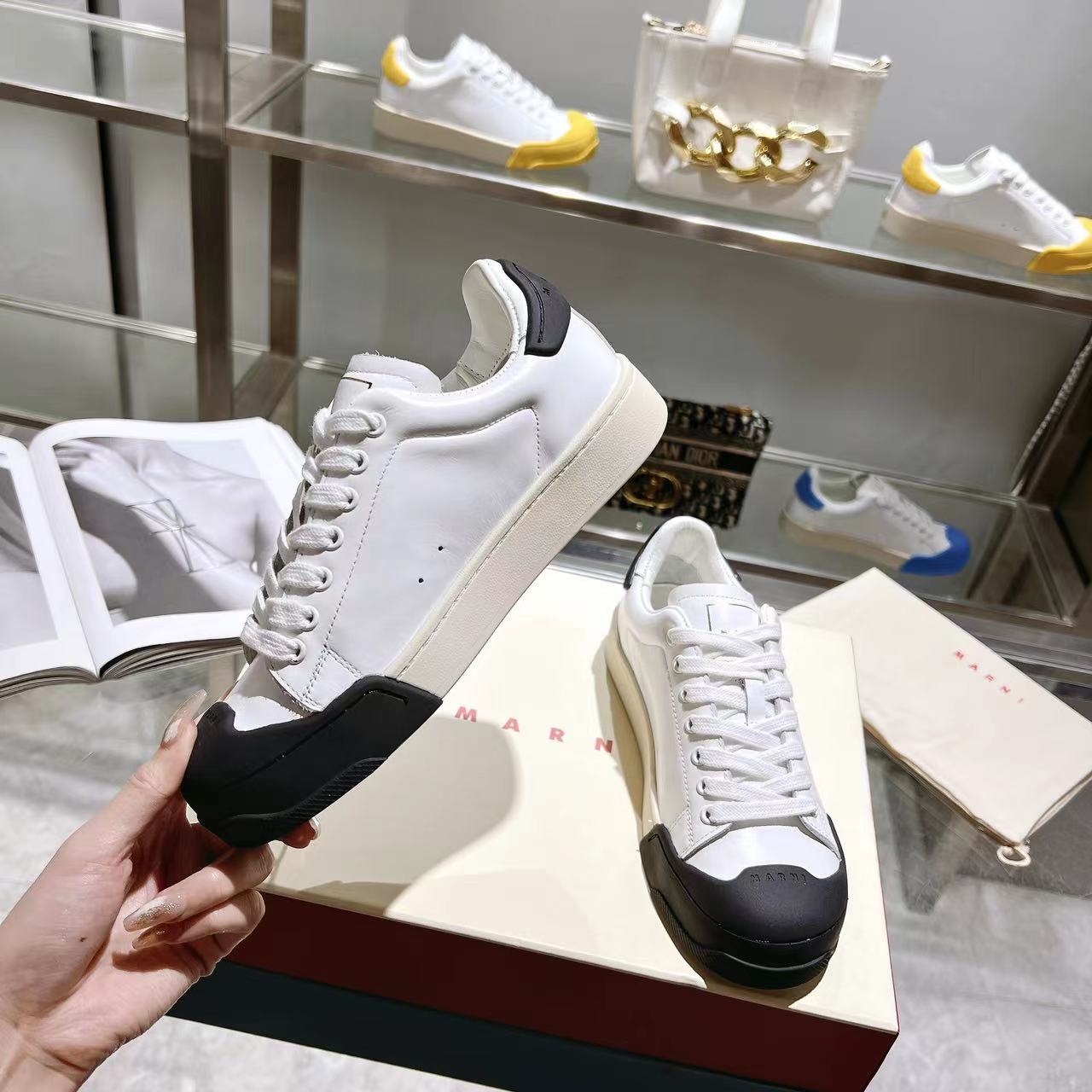 Marni Dada Bumper Sneaker In White And Black Leather - PerfectKickZ