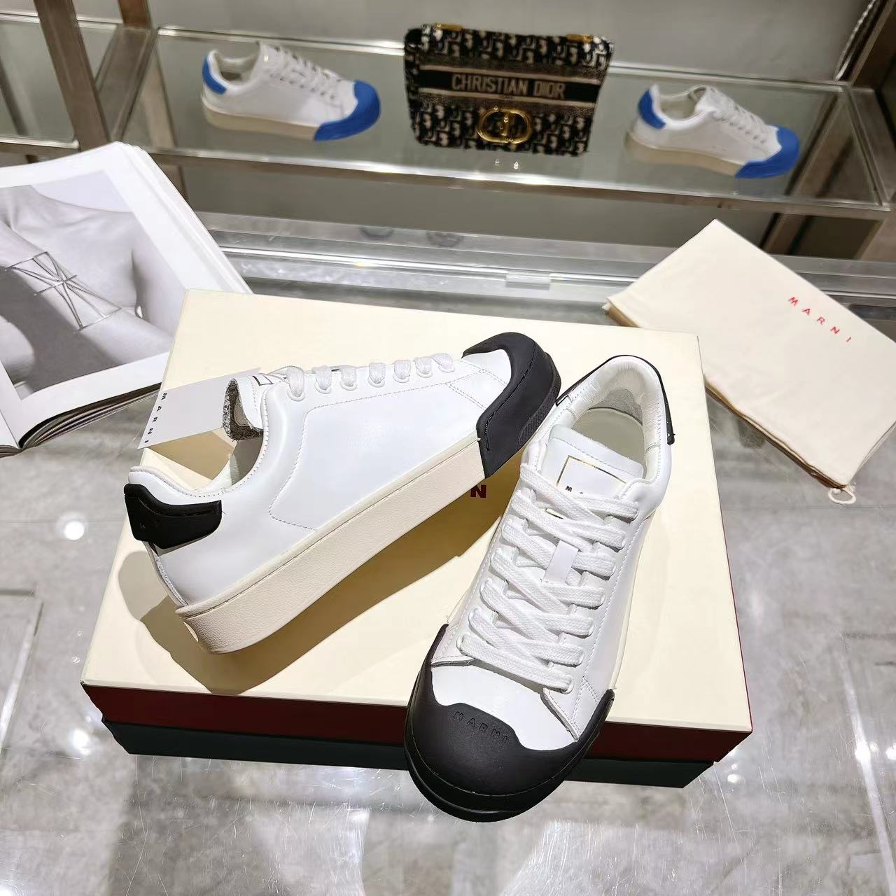 Marni Dada Bumper Sneaker In White And Black Leather - PerfectKickZ