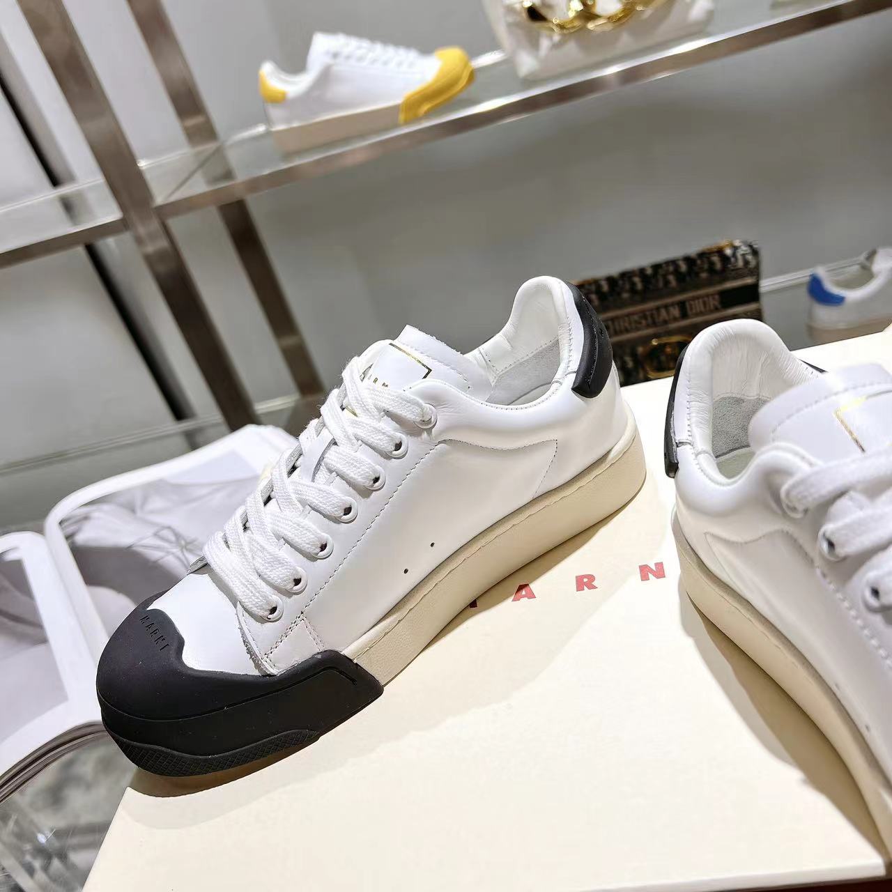 Marni Dada Bumper Sneaker In White And Black Leather - PerfectKickZ