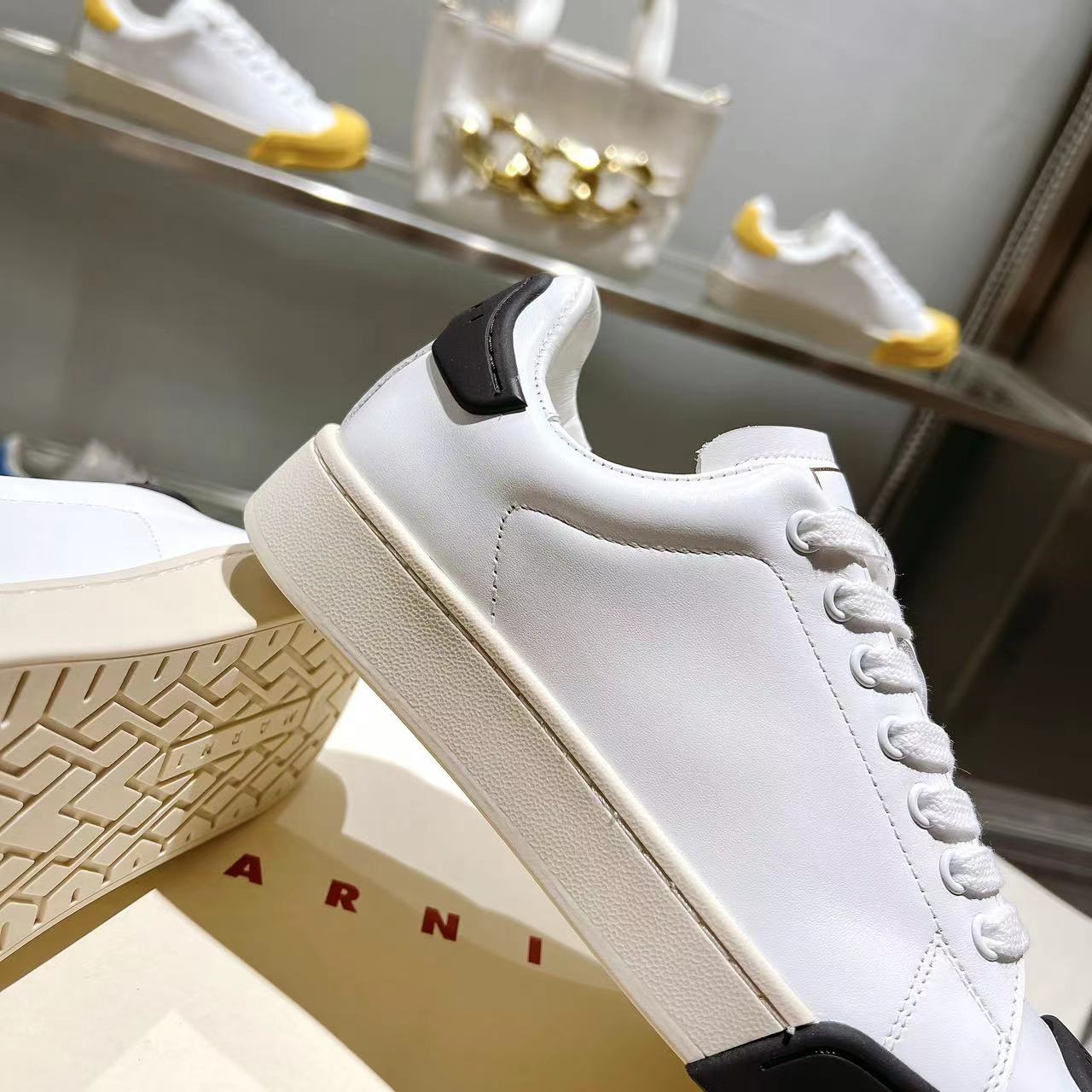 Marni Dada Bumper Sneaker In White And Black Leather - PerfectKickZ