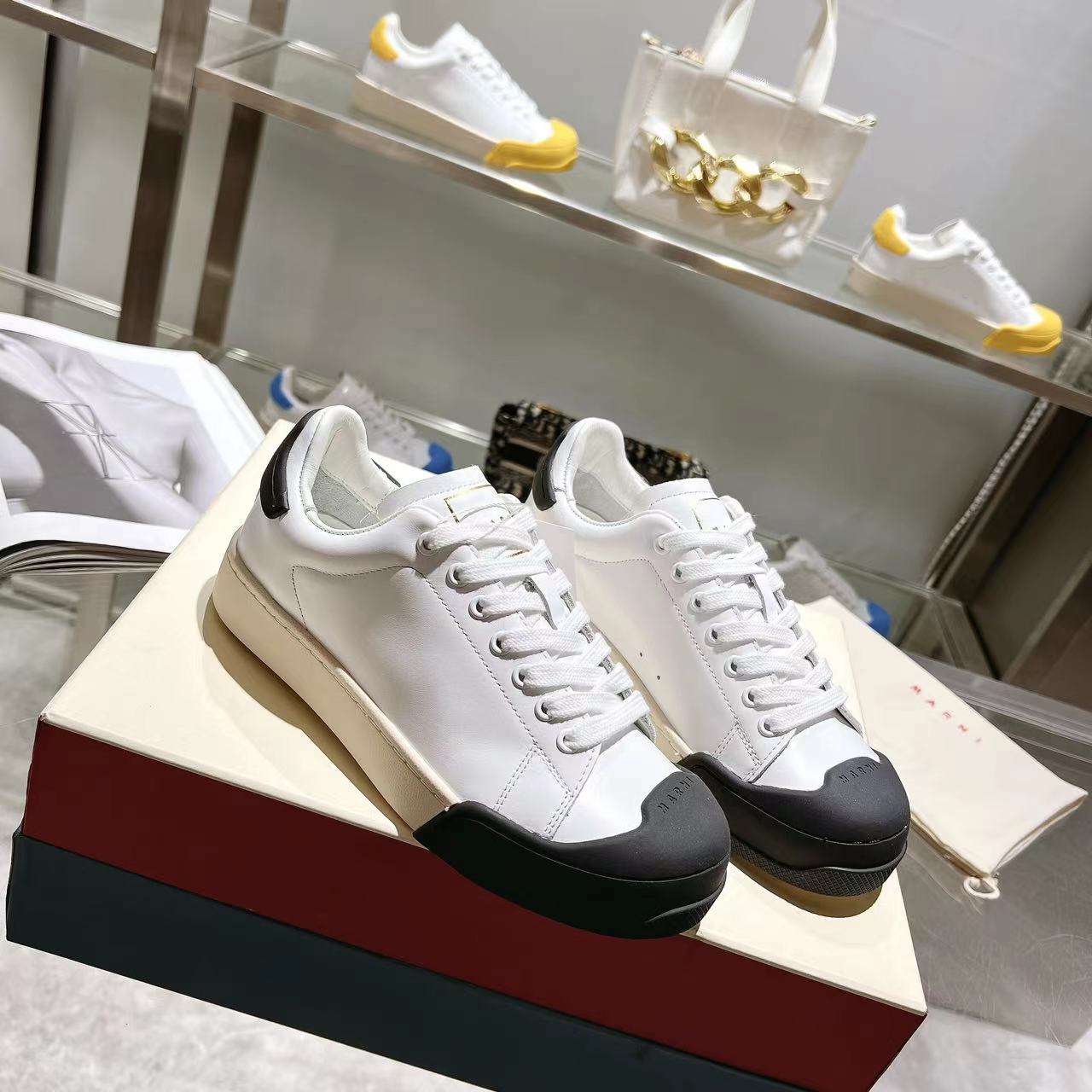 Marni Dada Bumper Sneaker In White And Black Leather - PerfectKickZ