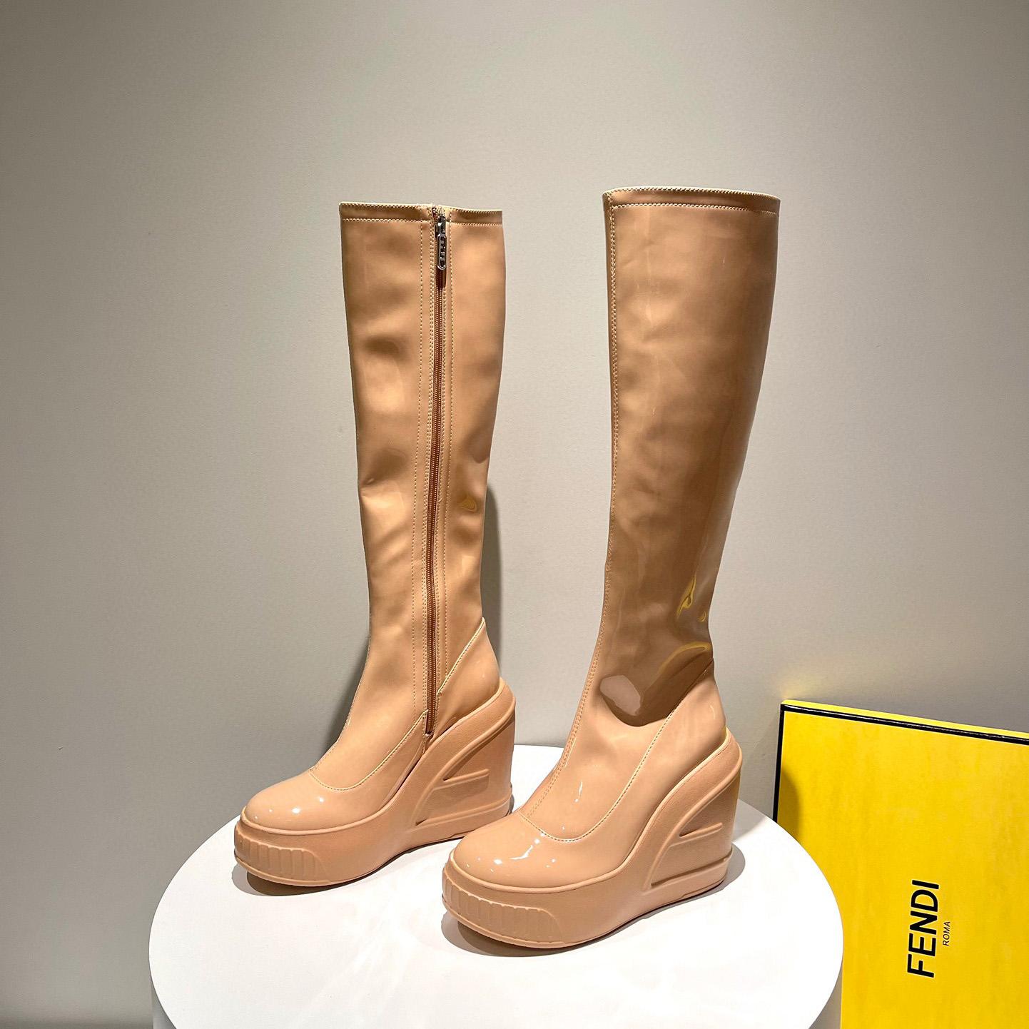 Fendi Fashion Show Beige Patent Leather Boots - PerfectKickZ