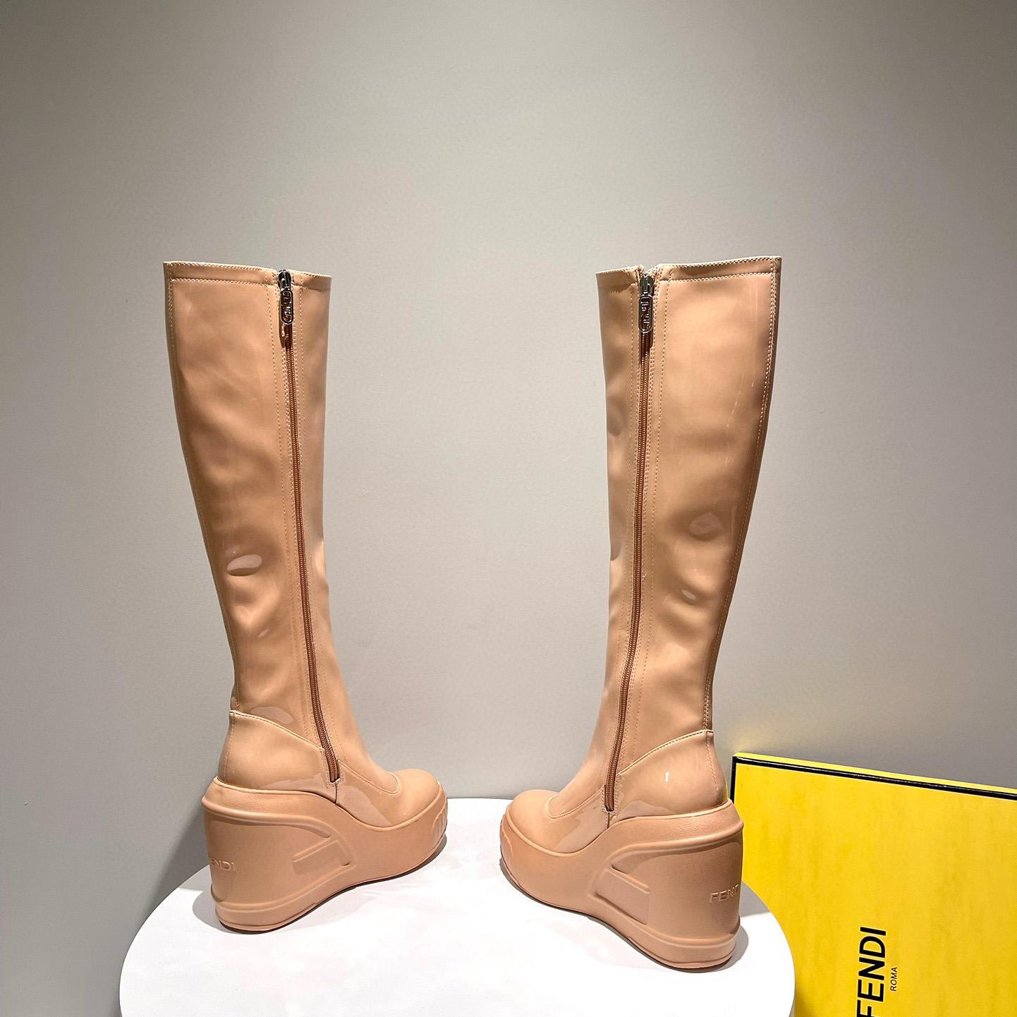 Fendi Fashion Show Beige Patent Leather Boots - PerfectKickZ