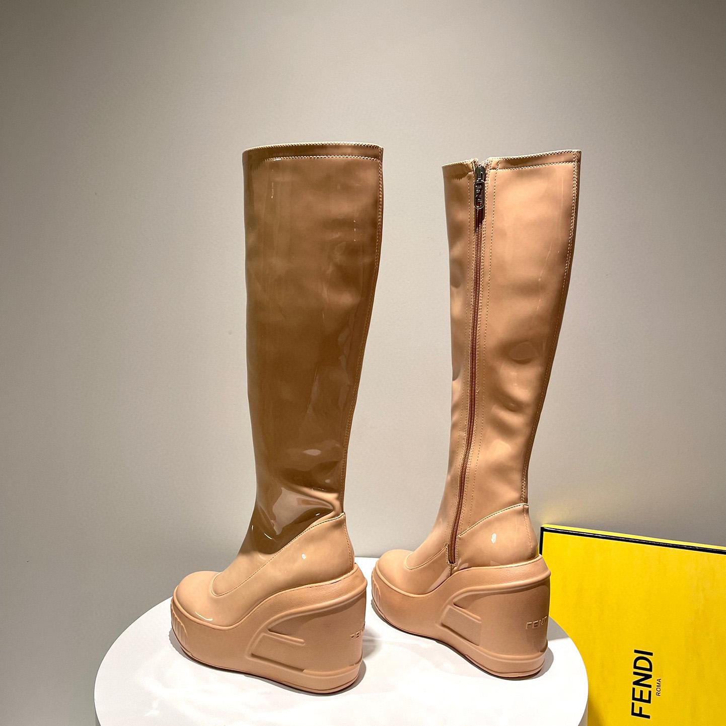 Fendi Fashion Show Beige Patent Leather Boots - PerfectKickZ