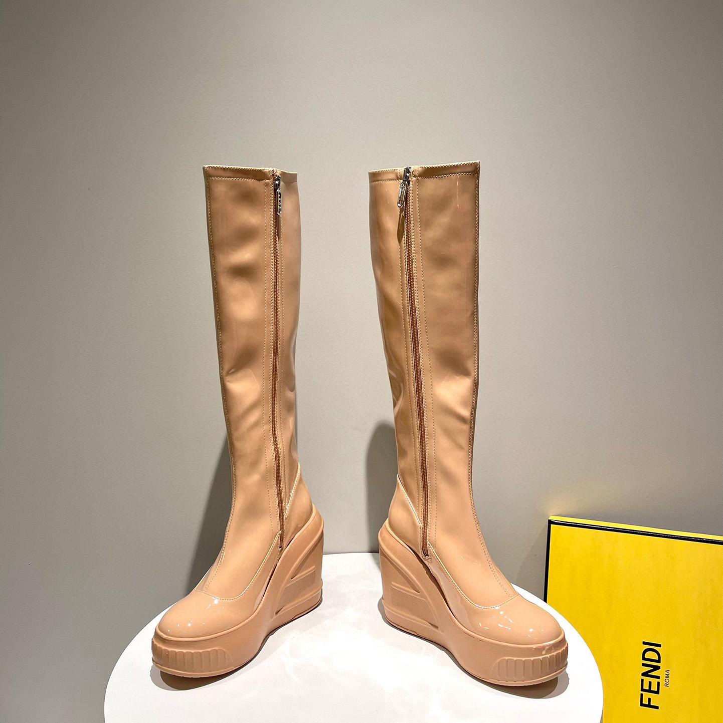 Fendi Fashion Show Beige Patent Leather Boots - PerfectKickZ