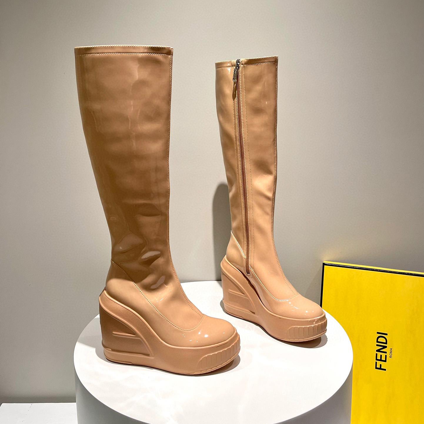 Fendi Fashion Show Beige Patent Leather Boots - PerfectKickZ