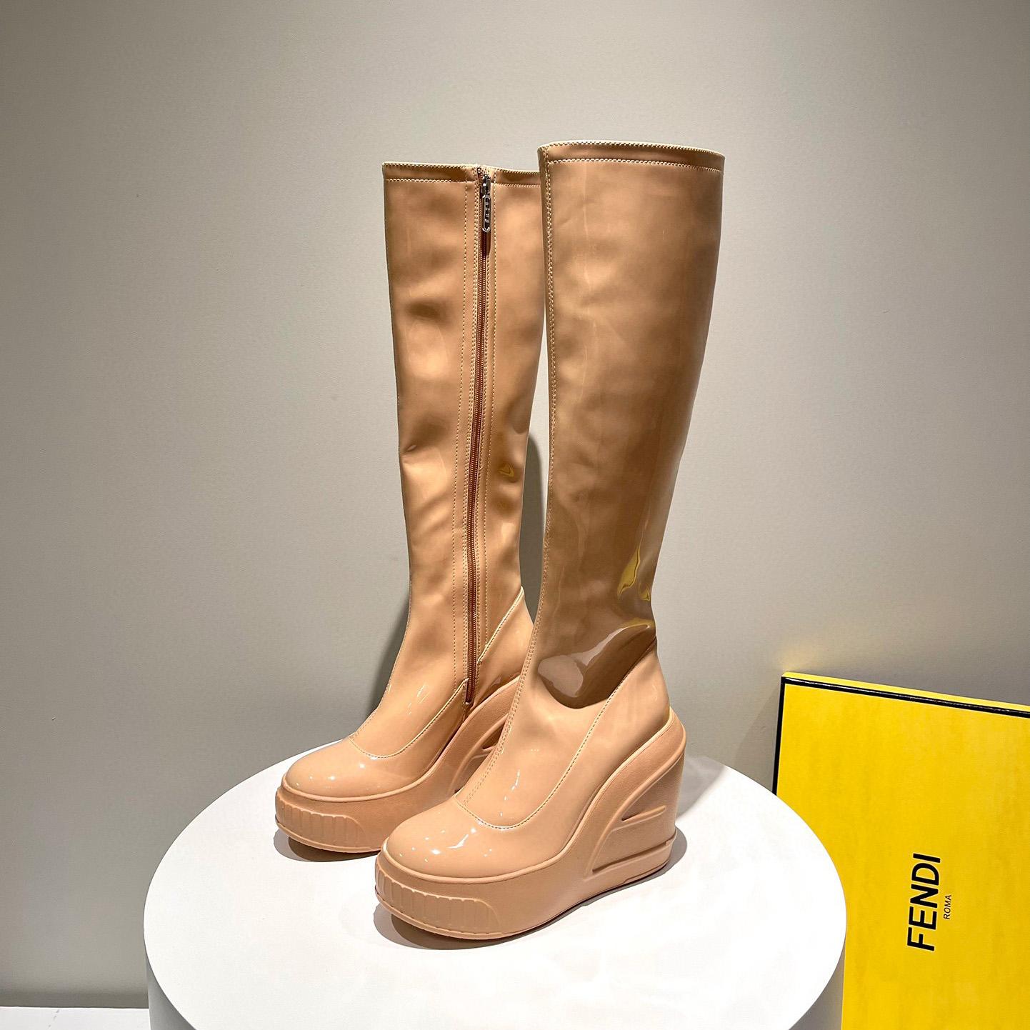 Fendi Fashion Show Beige Patent Leather Boots - PerfectKickZ