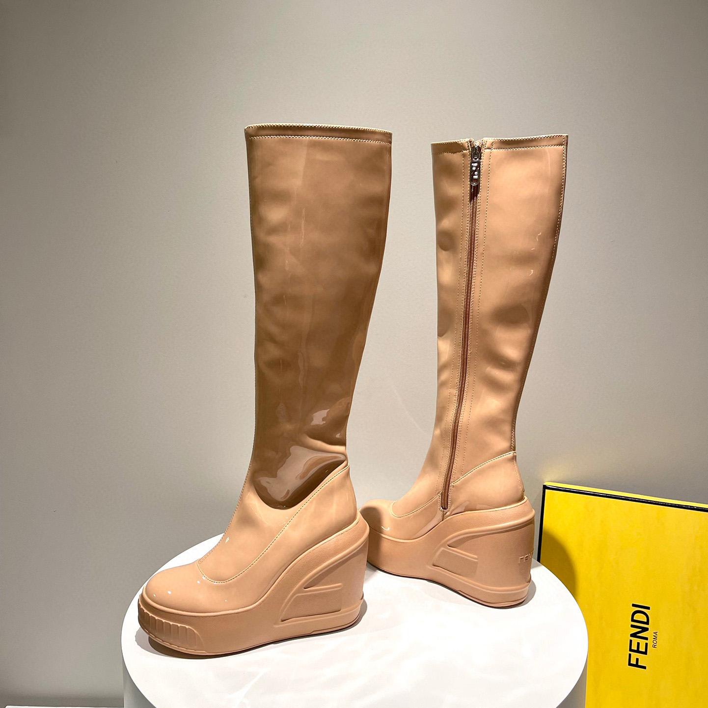 Fendi Fashion Show Beige Patent Leather Boots - PerfectKickZ