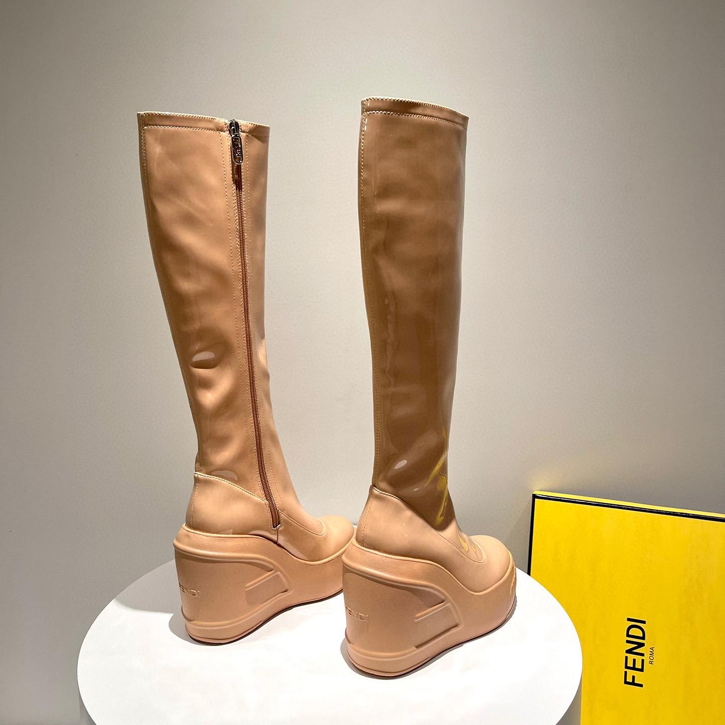 Fendi Fashion Show Beige Patent Leather Boots - PerfectKickZ