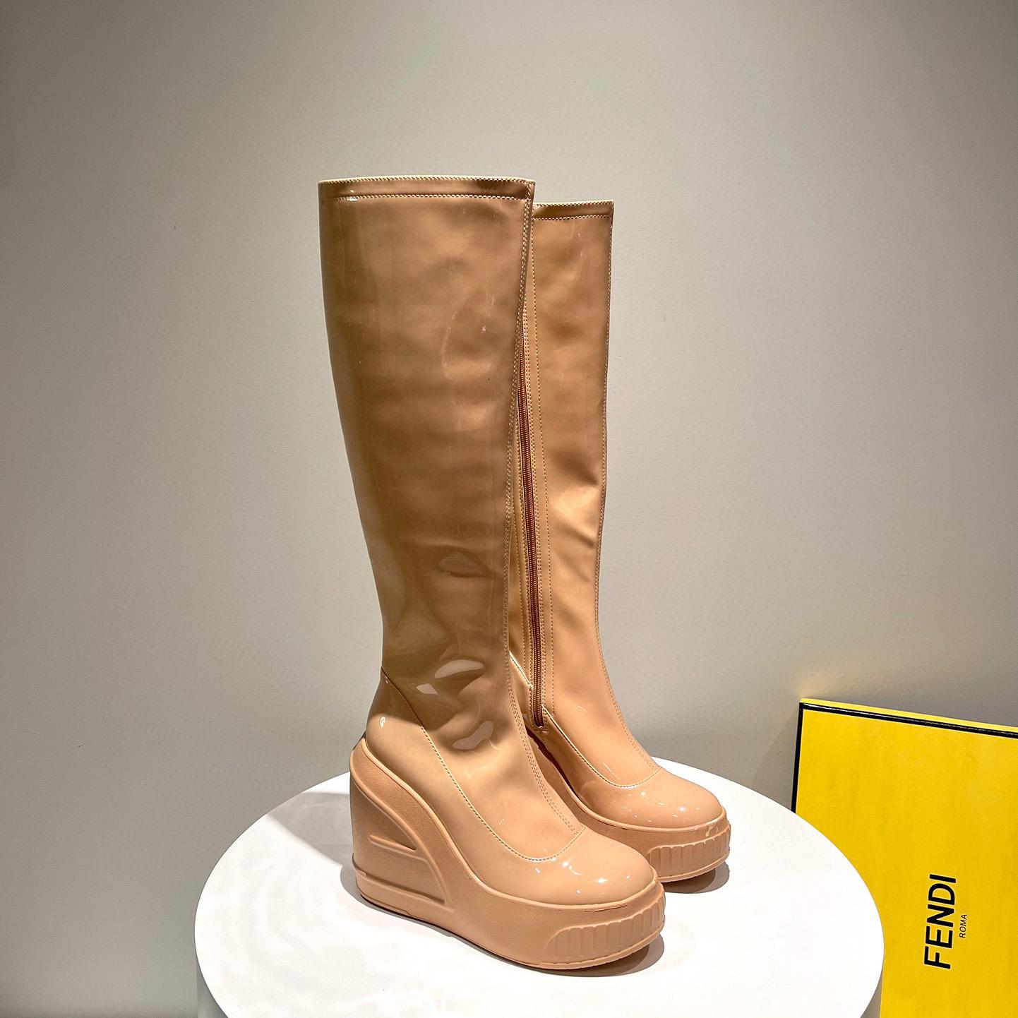 Fendi Fashion Show Beige Patent Leather Boots - PerfectKickZ