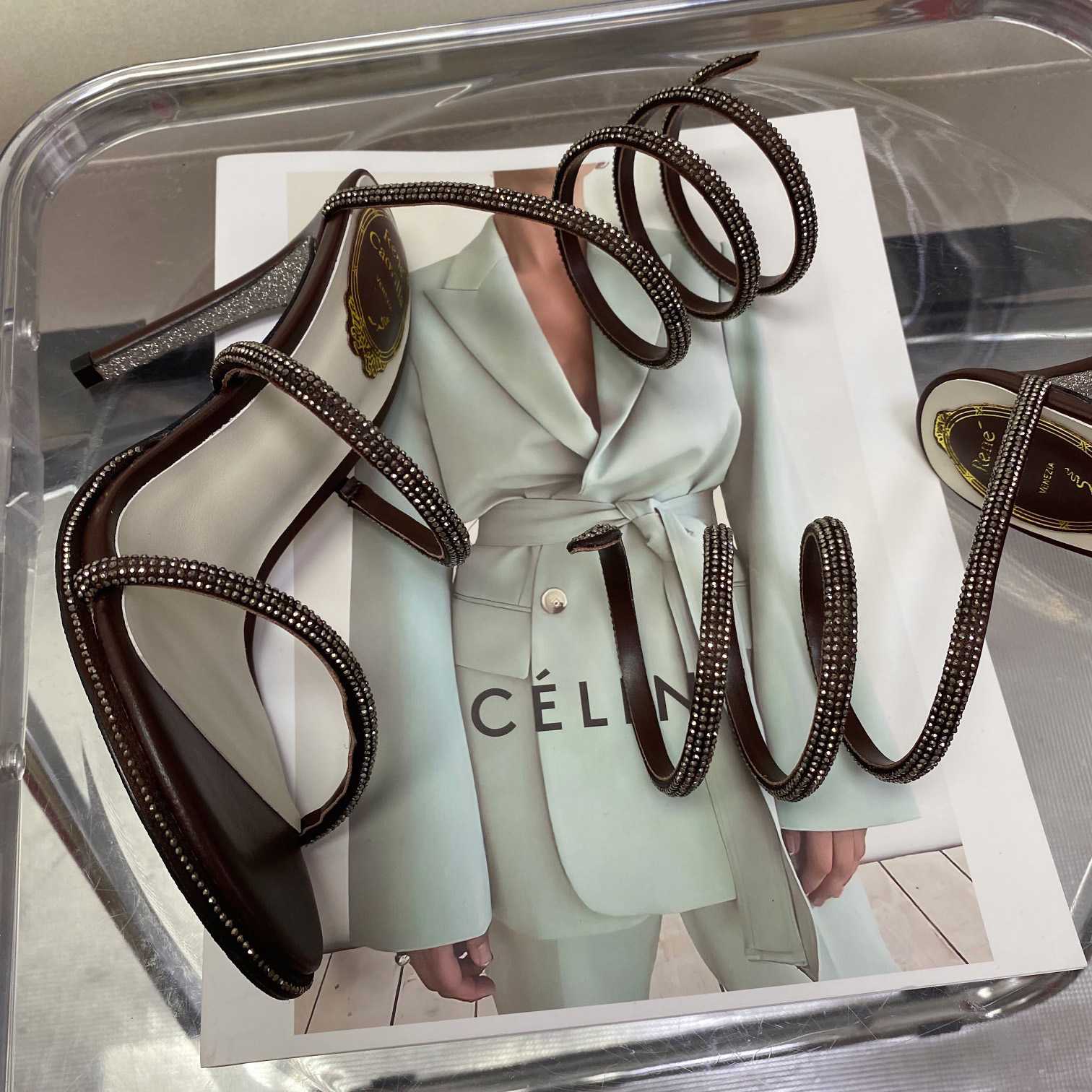 Rene Caovilla Cleo Crystal Coffee Sandal - PerfectKickZ