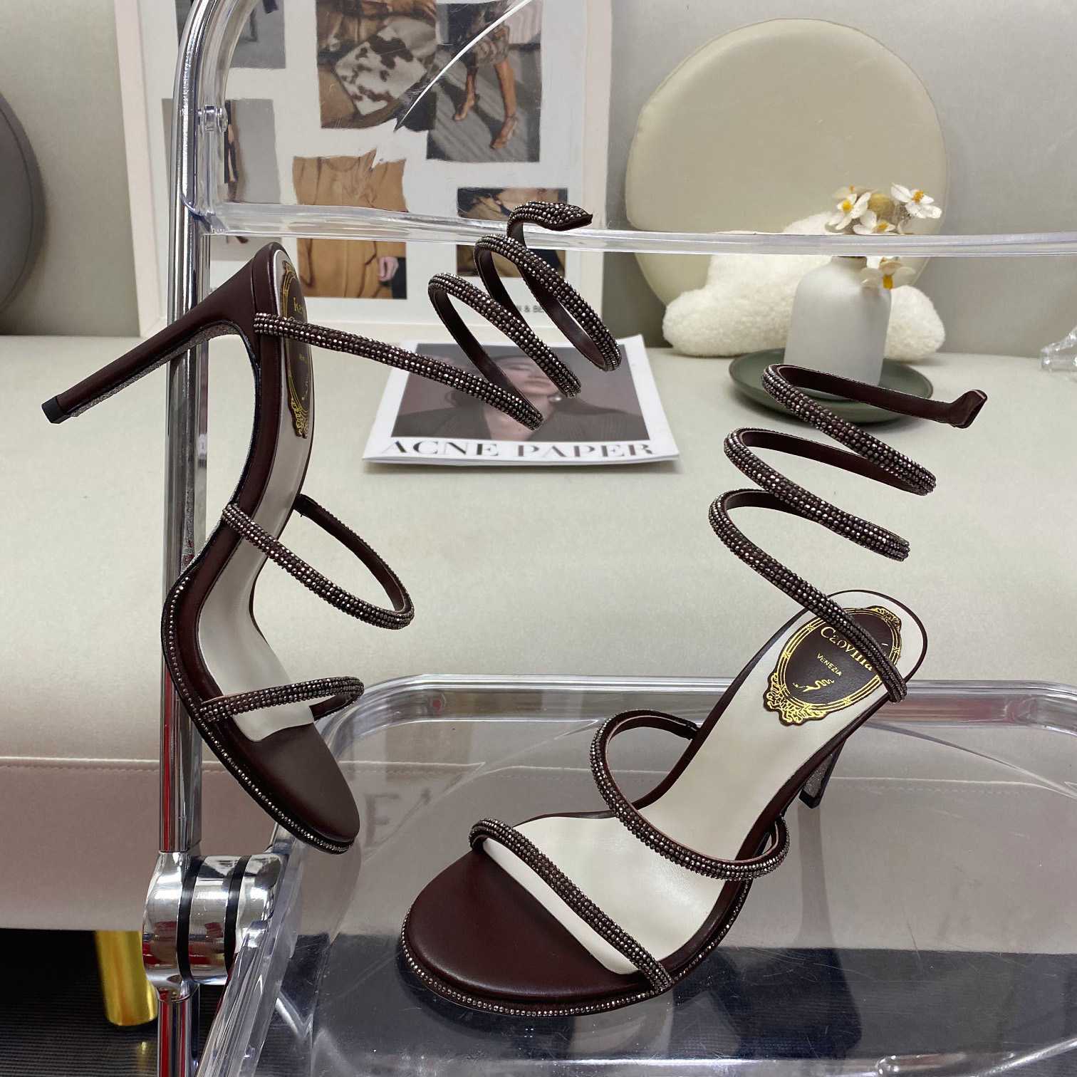 Rene Caovilla Cleo Crystal Coffee Sandal - PerfectKickZ