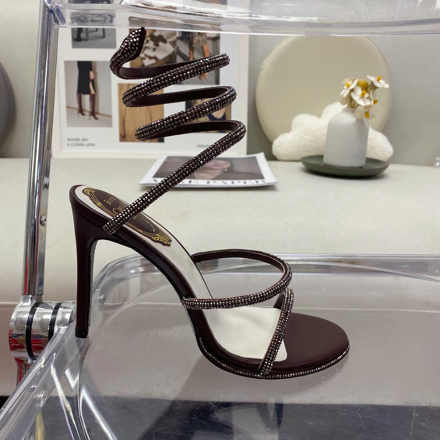 Rene Caovilla Cleo Crystal Coffee Sandal - PerfectKickZ