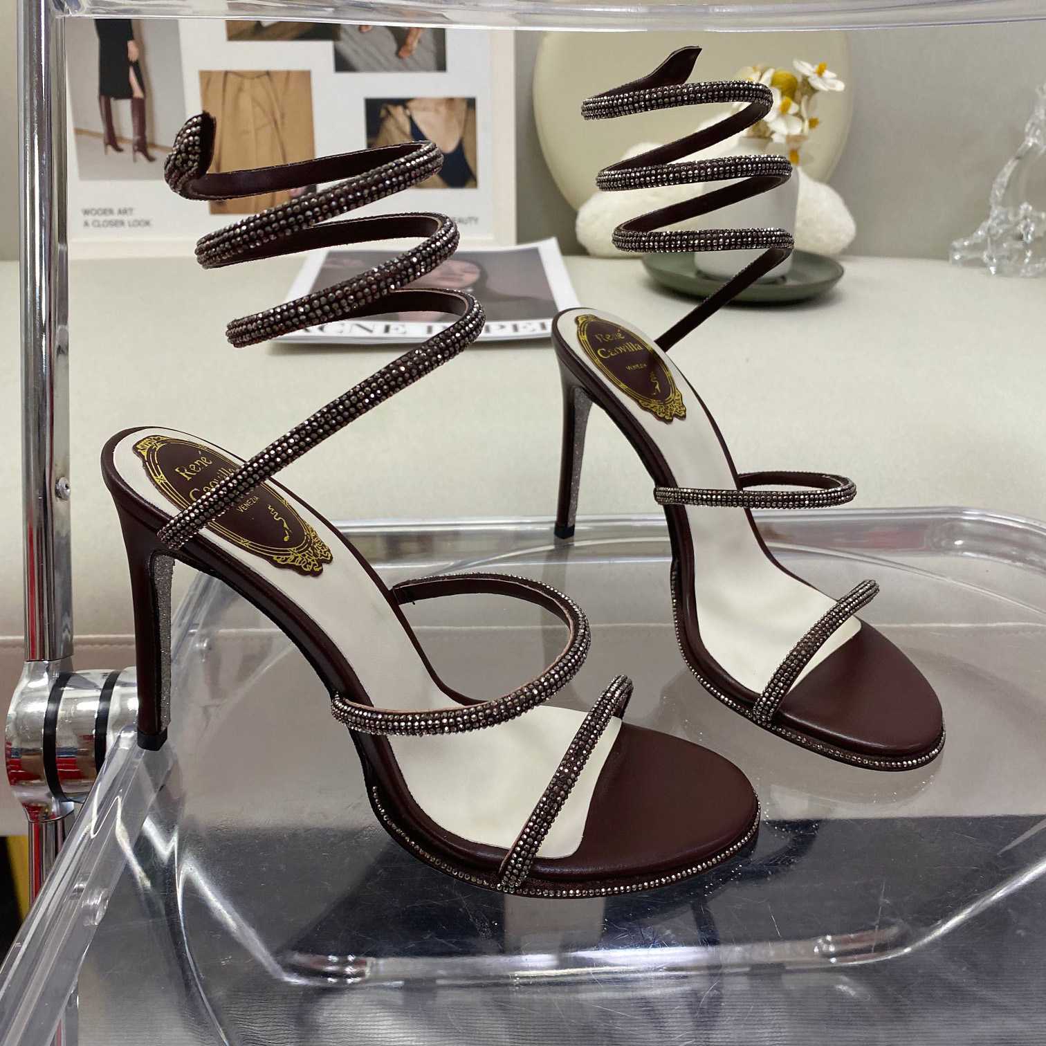 Rene Caovilla Cleo Crystal Coffee Sandal - PerfectKickZ