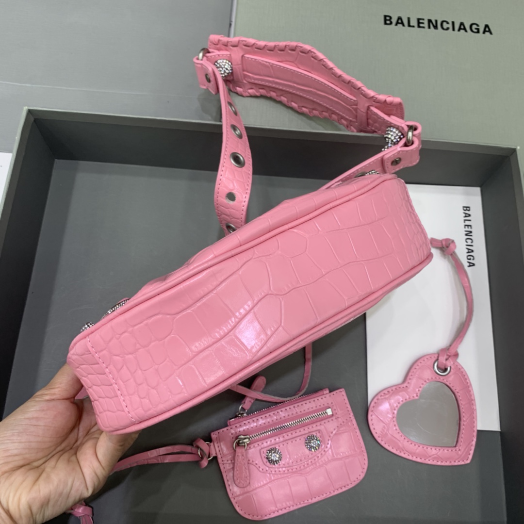 Balenciaga Le Cagole Small Shoulder Bag Crocodile Embossed In Pink - PerfectKickZ