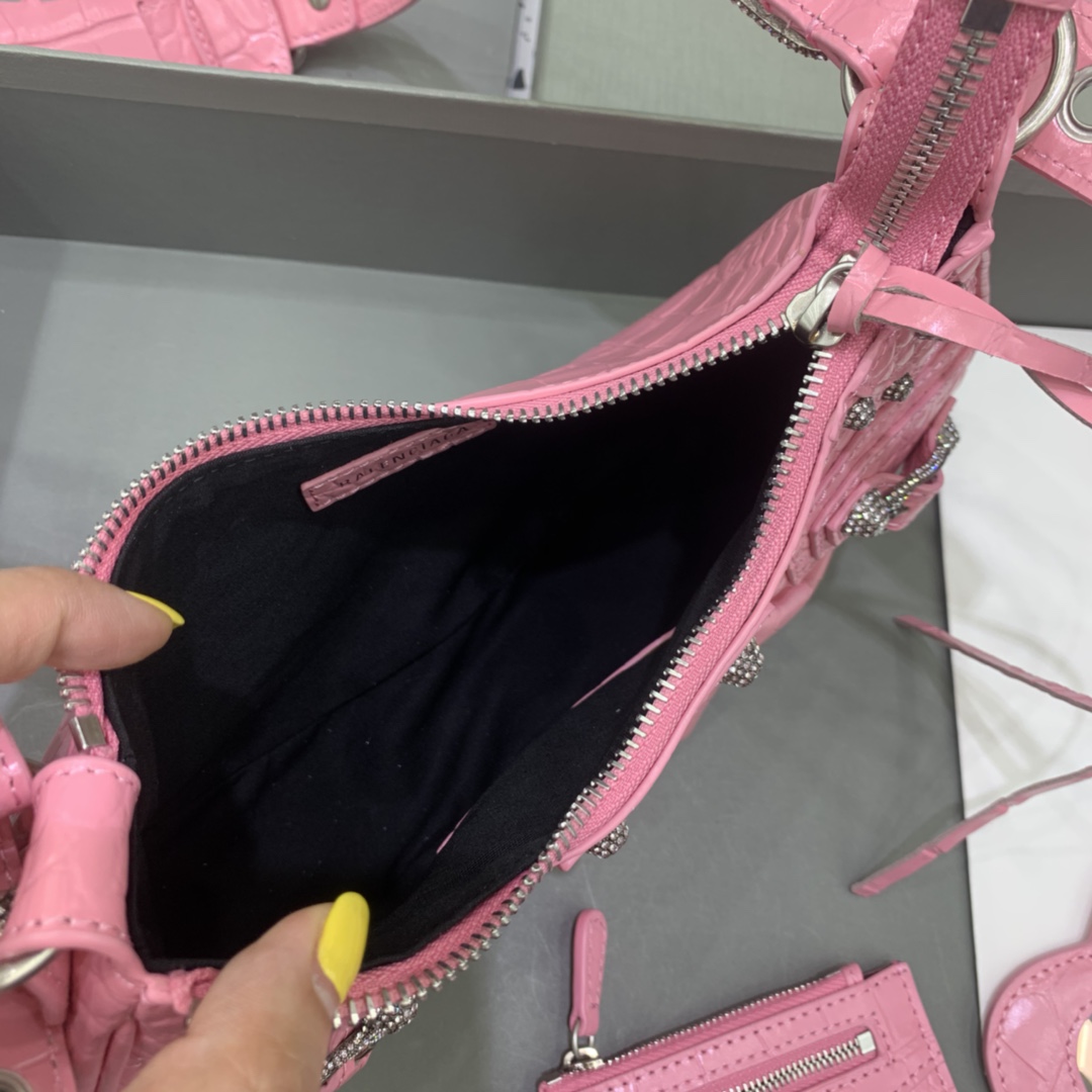 Balenciaga Le Cagole Small Shoulder Bag Crocodile Embossed In Pink - PerfectKickZ