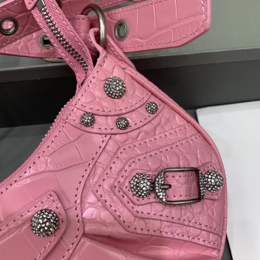Balenciaga Le Cagole Small Shoulder Bag Crocodile Embossed In Pink - PerfectKickZ