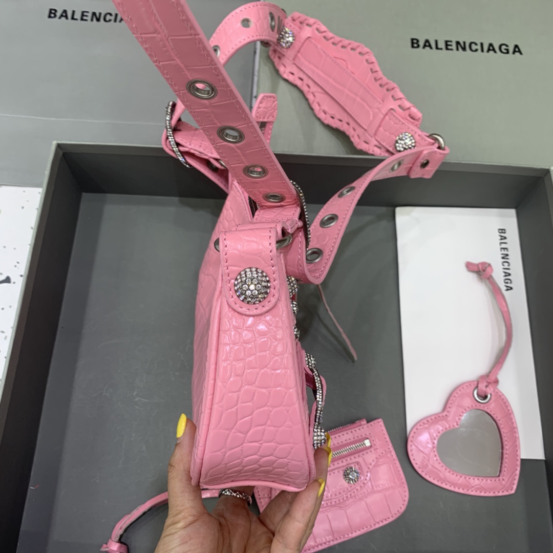 Balenciaga Le Cagole Small Shoulder Bag Crocodile Embossed In Pink - PerfectKickZ