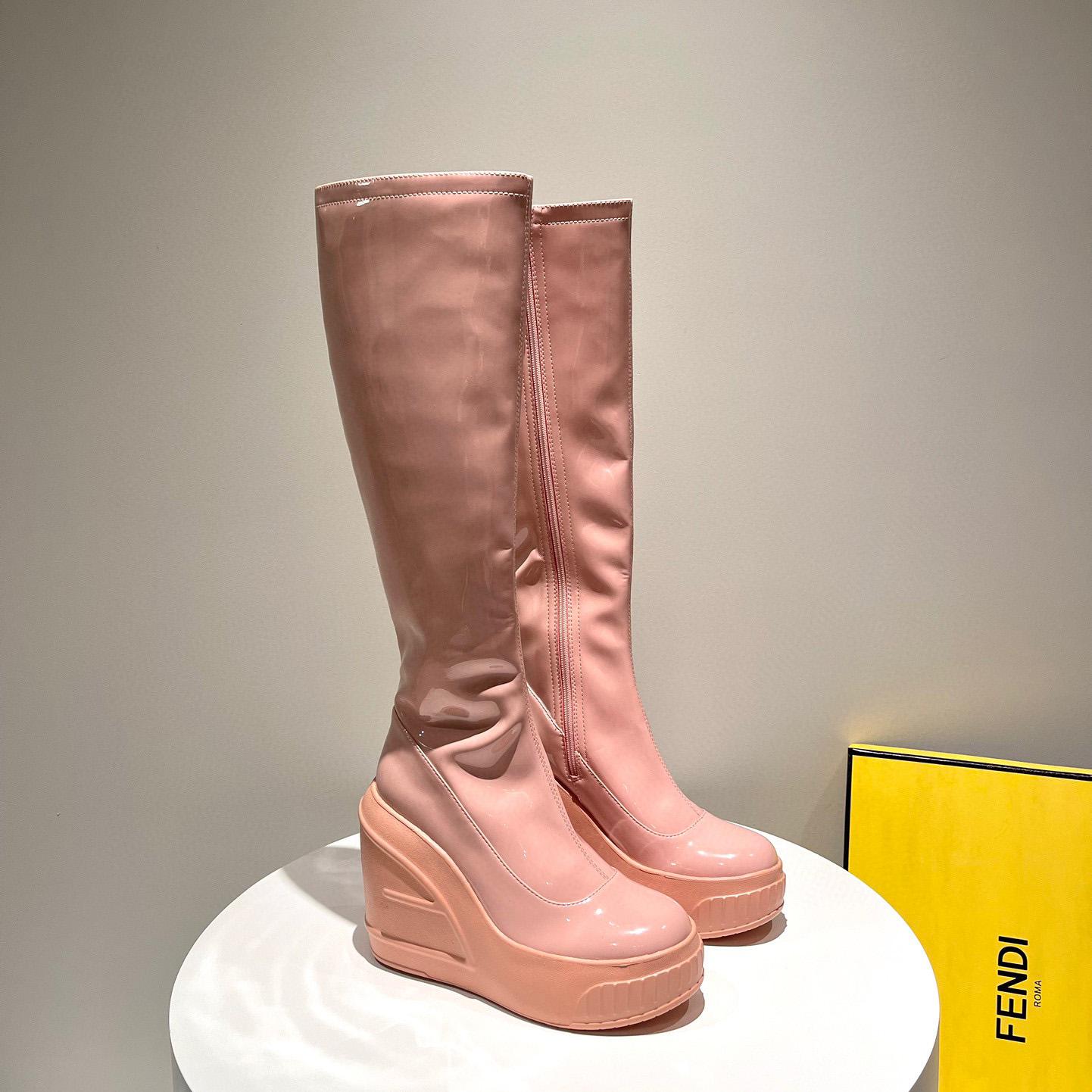 Fendi Fashion Show Pink Patent Leather Boots - PerfectKickZ
