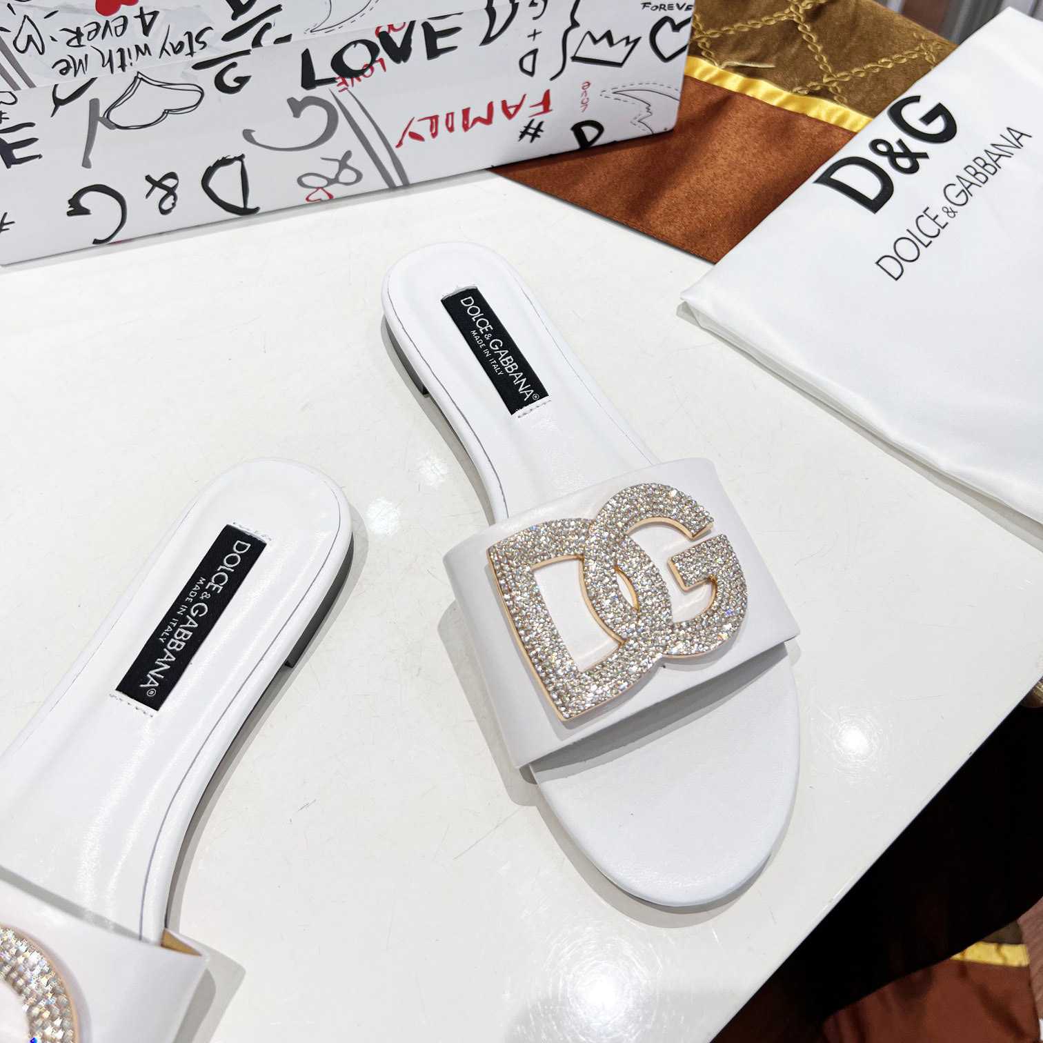 Dolce & Gabbana Calfskin Slides With DG Logo - PerfectKickZ