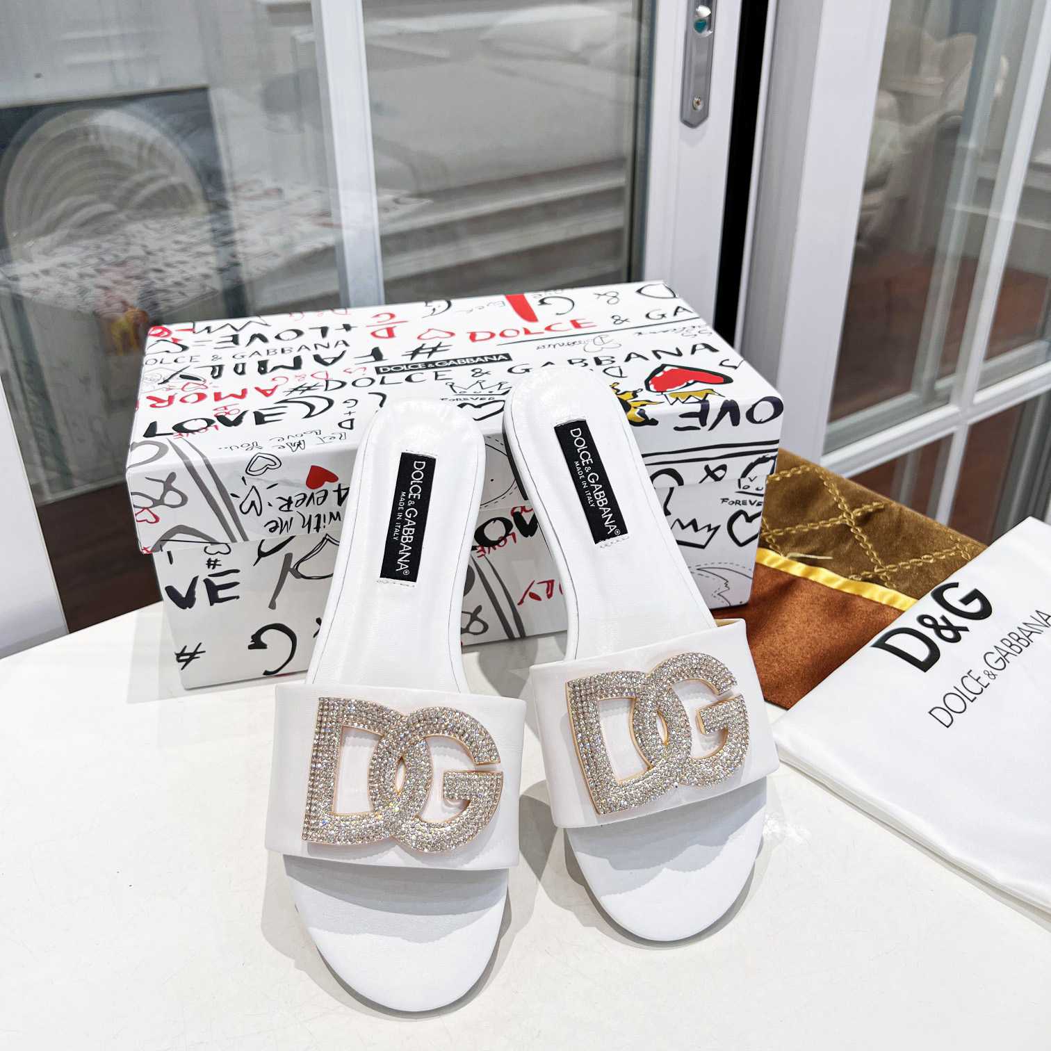 Dolce & Gabbana Calfskin Slides With DG Logo - PerfectKickZ