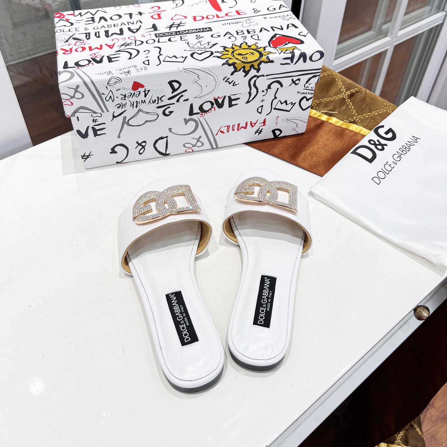 Dolce & Gabbana Calfskin Slides With DG Logo - PerfectKickZ