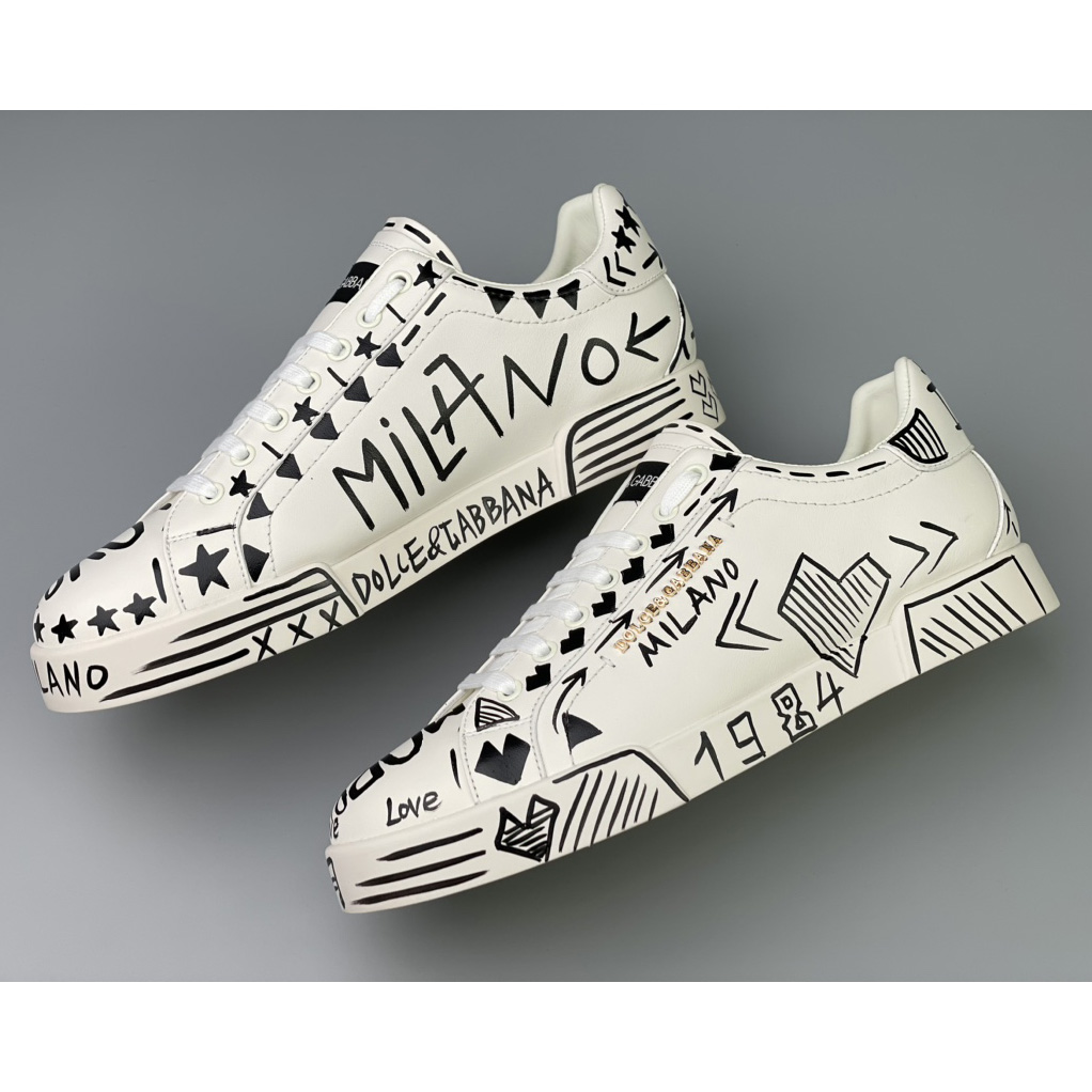 Dolce & Gabbana Hand-painted Calfskin Portofino Sneakers - PerfectKickZ