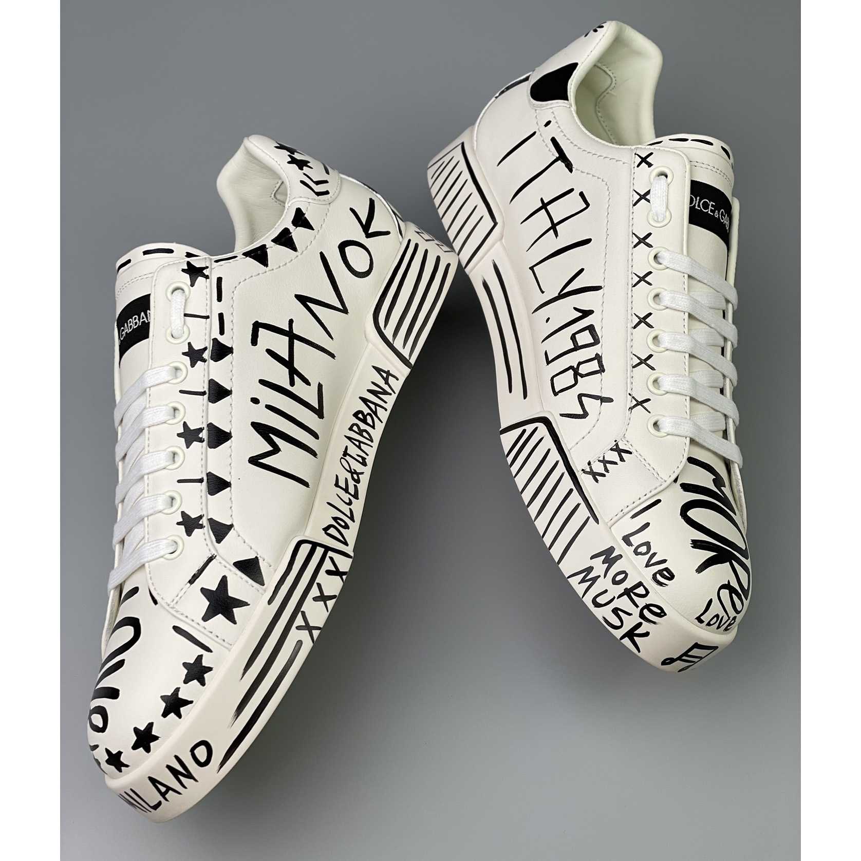Dolce & Gabbana Hand-painted Calfskin Portofino Sneakers - PerfectKickZ