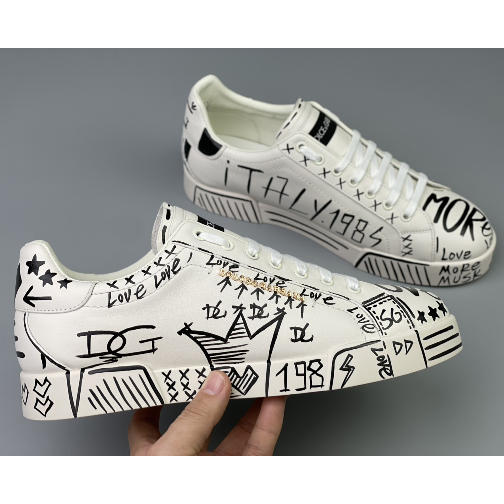 Dolce & Gabbana Hand-painted Calfskin Portofino Sneakers - PerfectKickZ