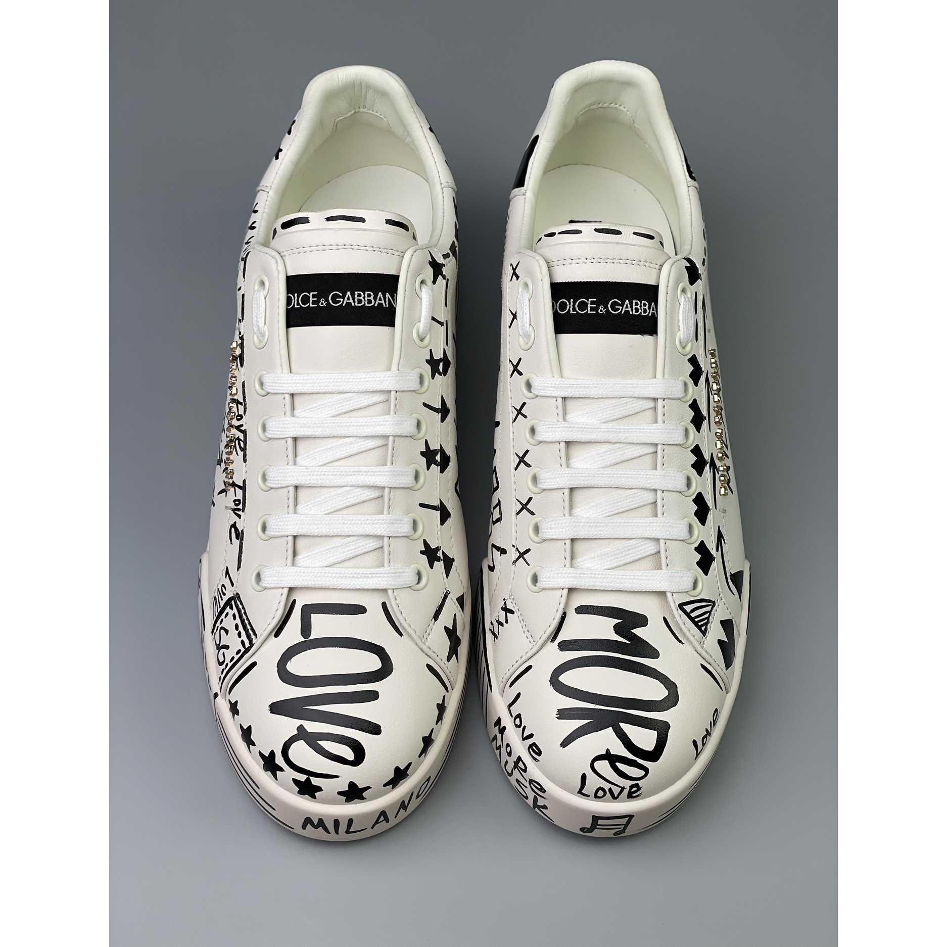 Dolce & Gabbana Hand-painted Calfskin Portofino Sneakers - PerfectKickZ