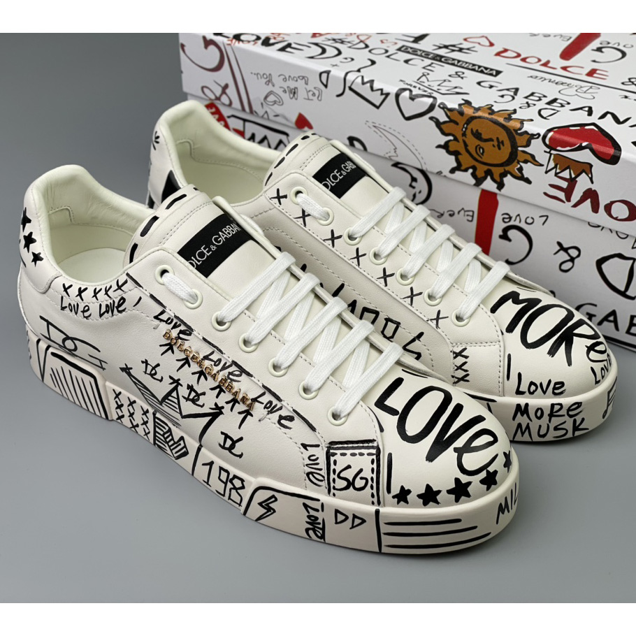 Dolce & Gabbana Hand-painted Calfskin Portofino Sneakers - PerfectKickZ