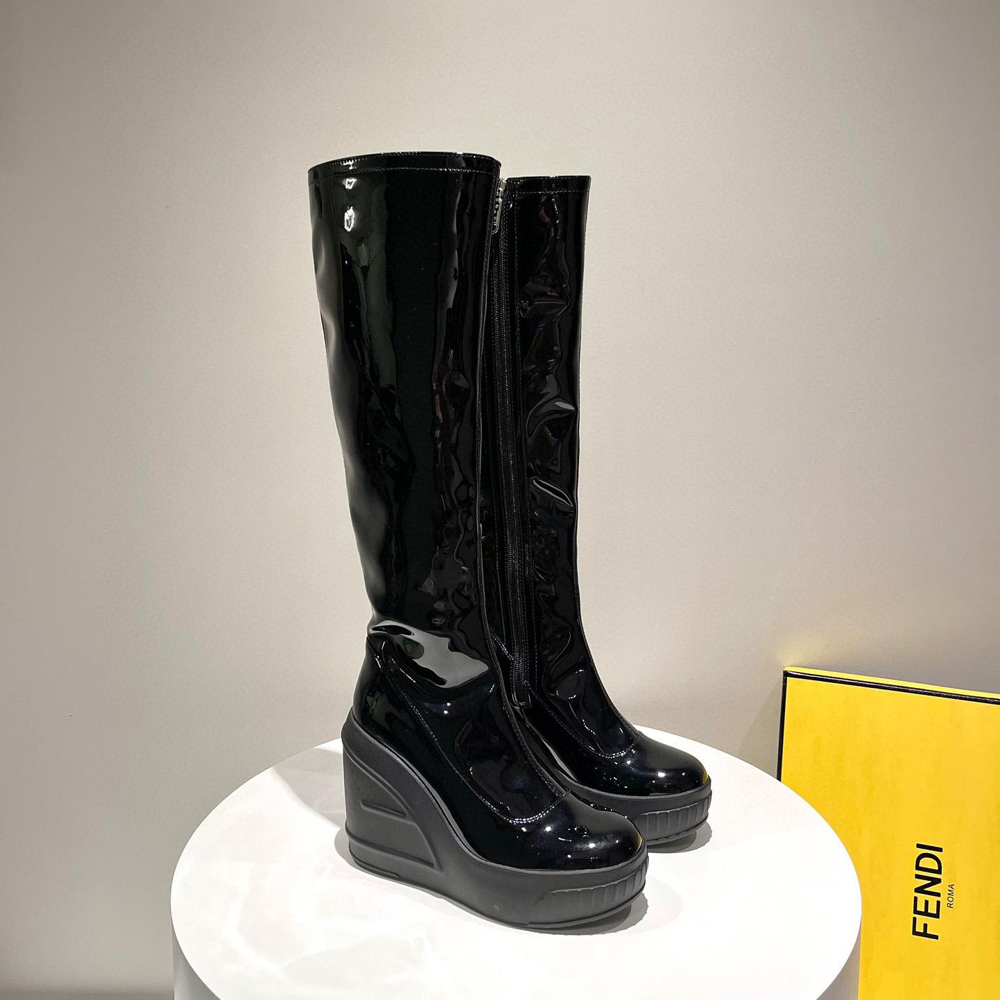 Fendi Fashion Show Black Patent Leather Boots - PerfectKickZ