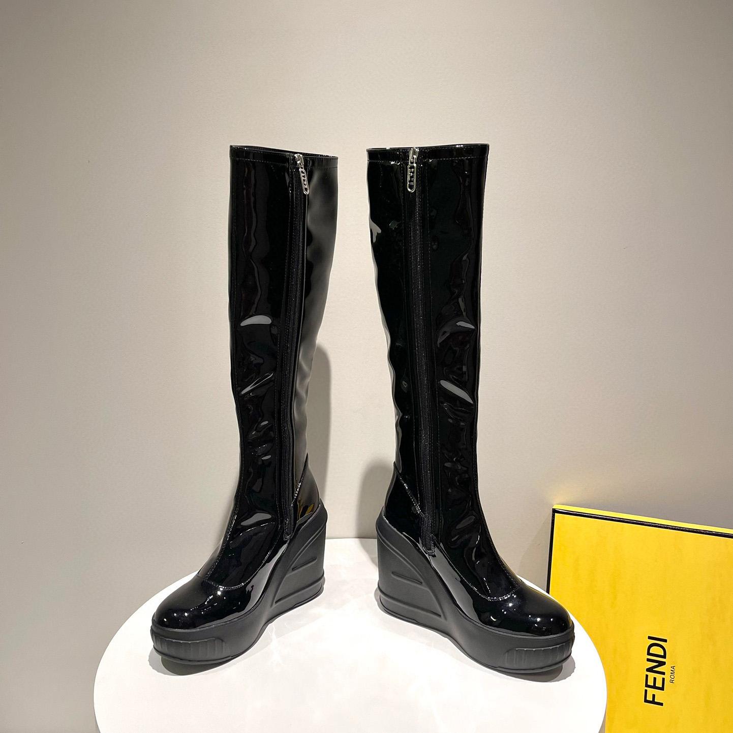 Fendi Fashion Show Black Patent Leather Boots - PerfectKickZ