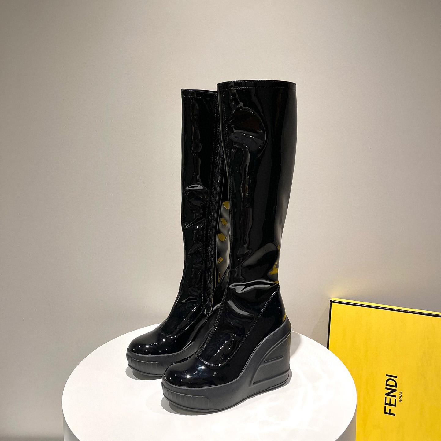 Fendi Fashion Show Black Patent Leather Boots - PerfectKickZ